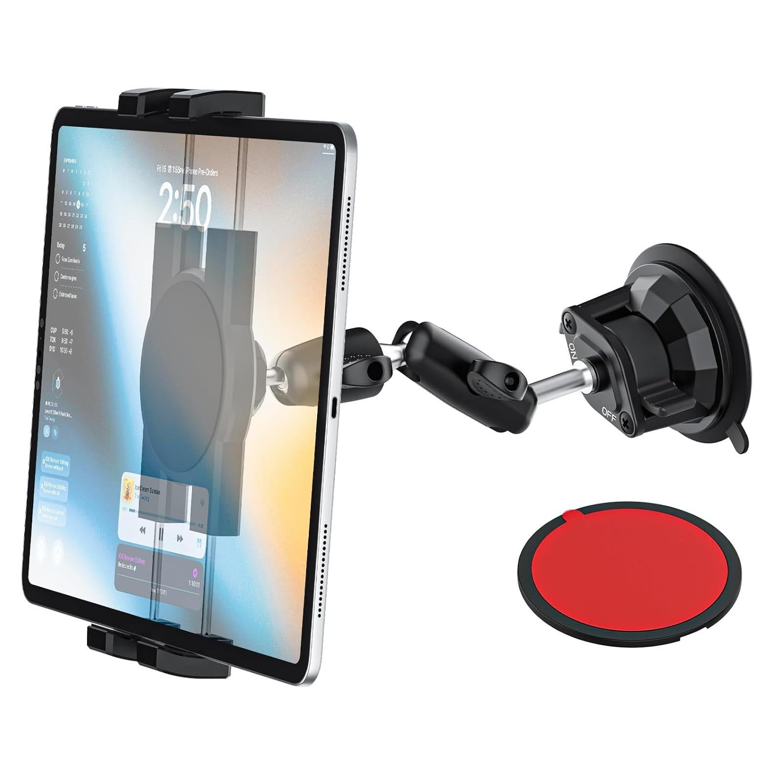 Metal Car Dashboard Windshield Tablet Mount for 4.7"-13" Phone & iPad - 360° Rotation Window Dash Tablet Holder, Compatible with iPad Pro/Air/Mini, Galaxy Tab, iPhone, TPU Suction Cup Sticky Gel & Pad