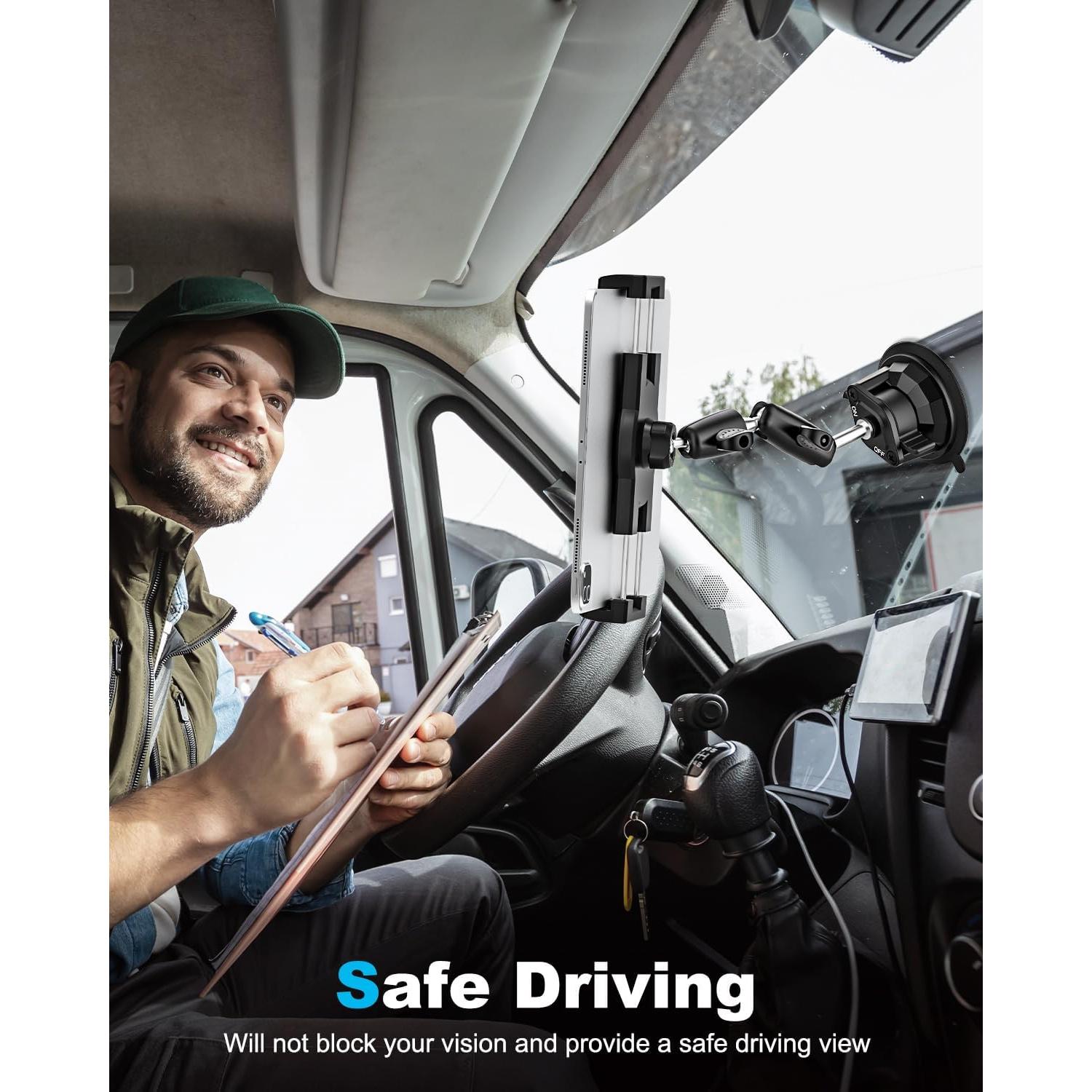 Metal Car Dashboard Windshield Tablet Mount for 4.7"-13" Phone & iPad - 360° Rotation Window Dash Tablet Holder, Compatible with iPad Pro/Air/Mini, Galaxy Tab, iPhone, TPU Suction Cup Sticky Gel & Pad