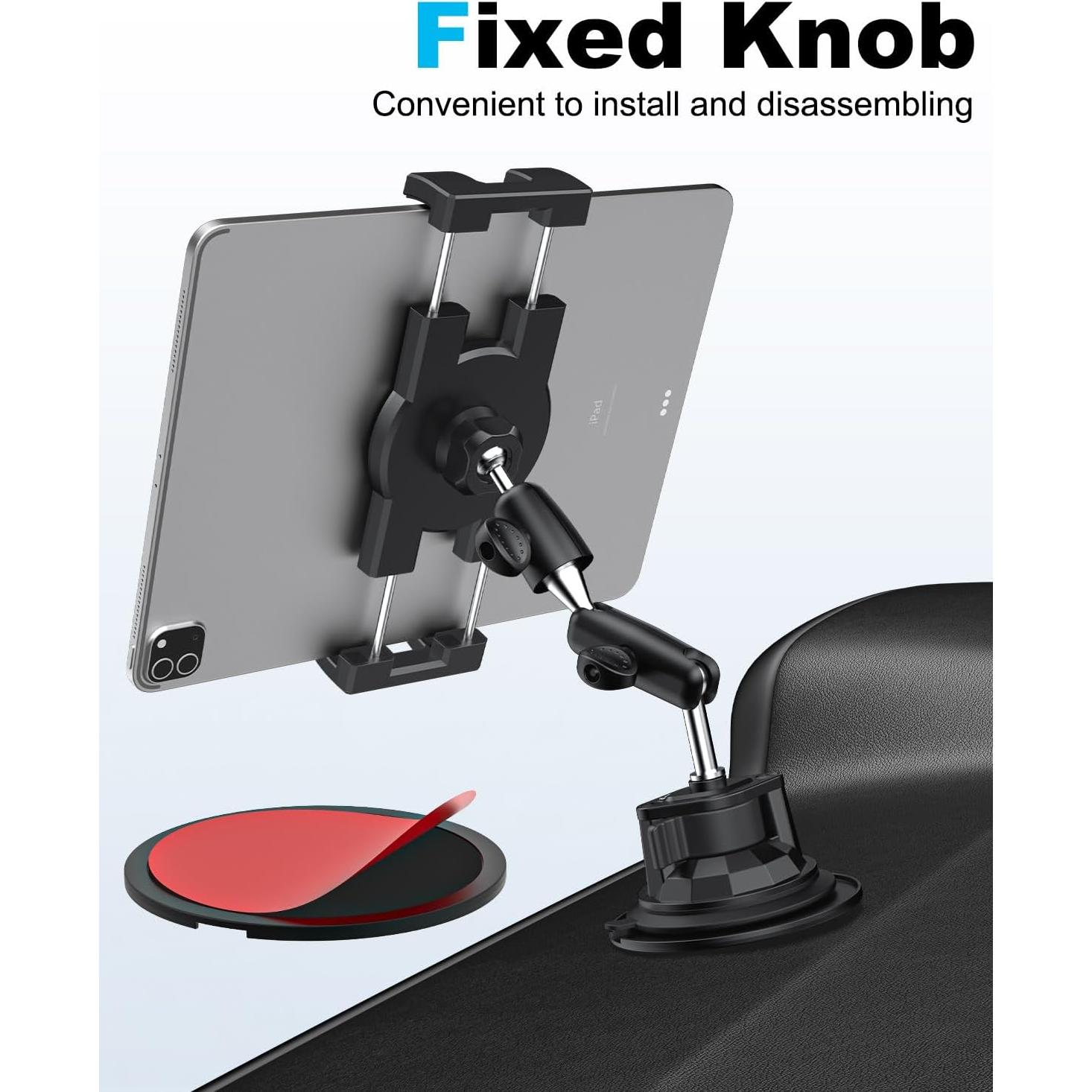 Metal Car Dashboard Windshield Tablet Mount for 4.7"-13" Phone & iPad - 360° Rotation Window Dash Tablet Holder, Compatible with iPad Pro/Air/Mini, Galaxy Tab, iPhone, TPU Suction Cup Sticky Gel & Pad