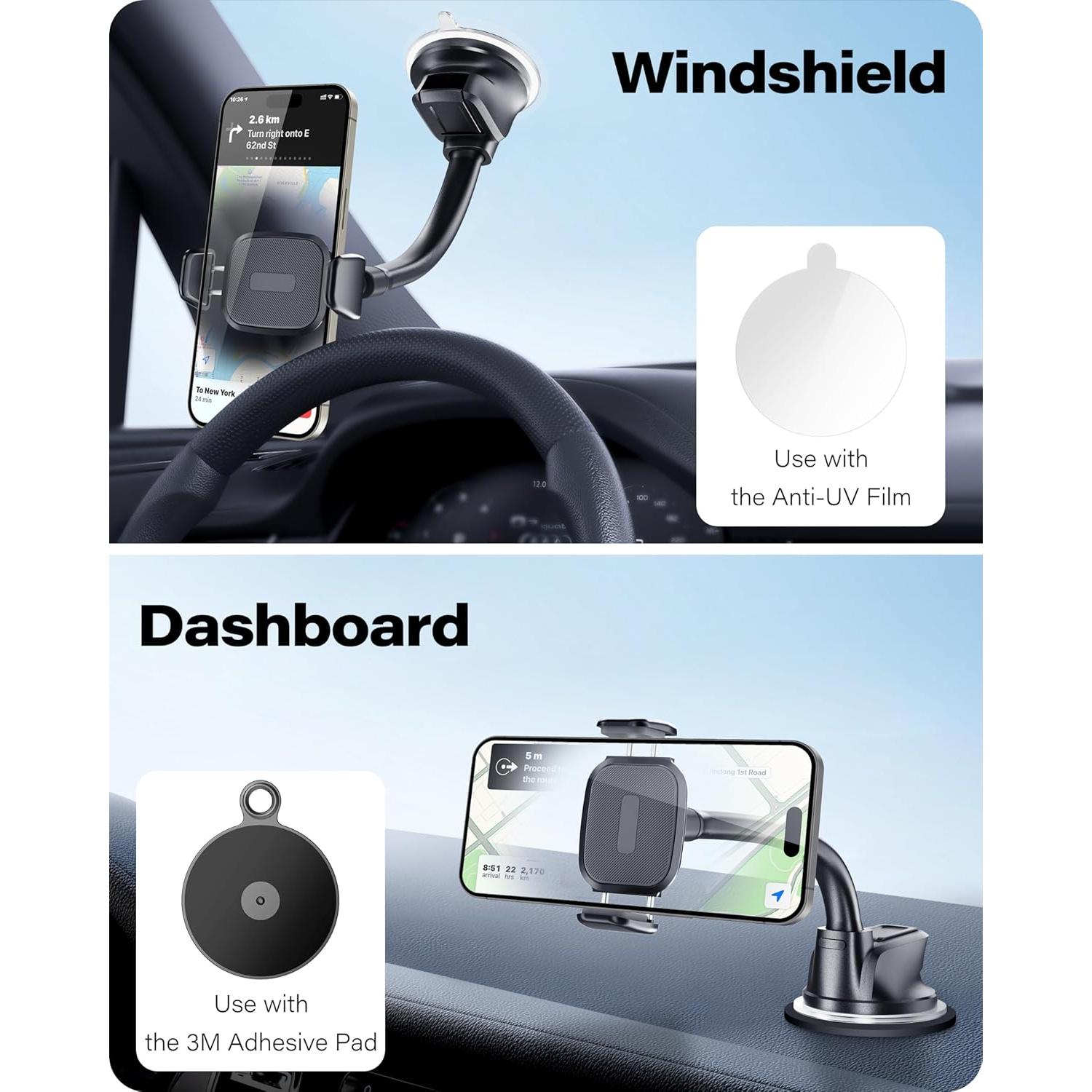 Soporte para teléfono de coche OQTIQ con ventosa - Brazo flexible 10.2 cm