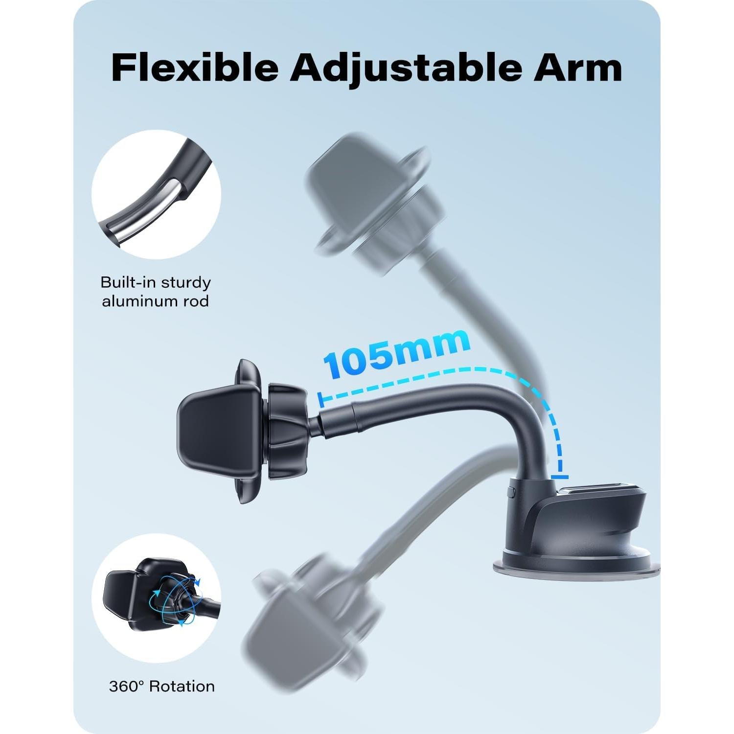 Soporte para teléfono de coche OQTIQ con ventosa - Brazo flexible 10.2 cm