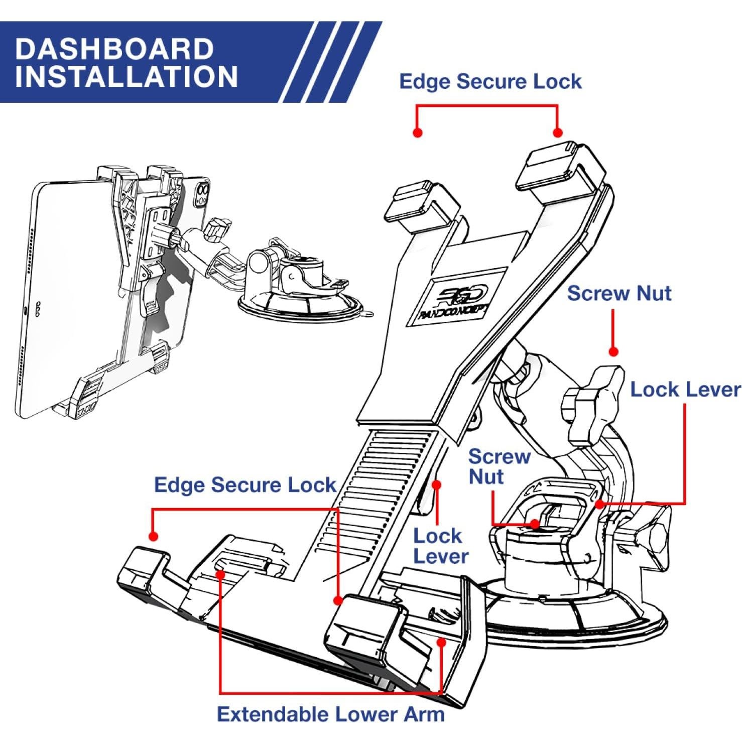Soporte de Tableta para Coche Randconcept 360° para iPad y Galaxy Tab