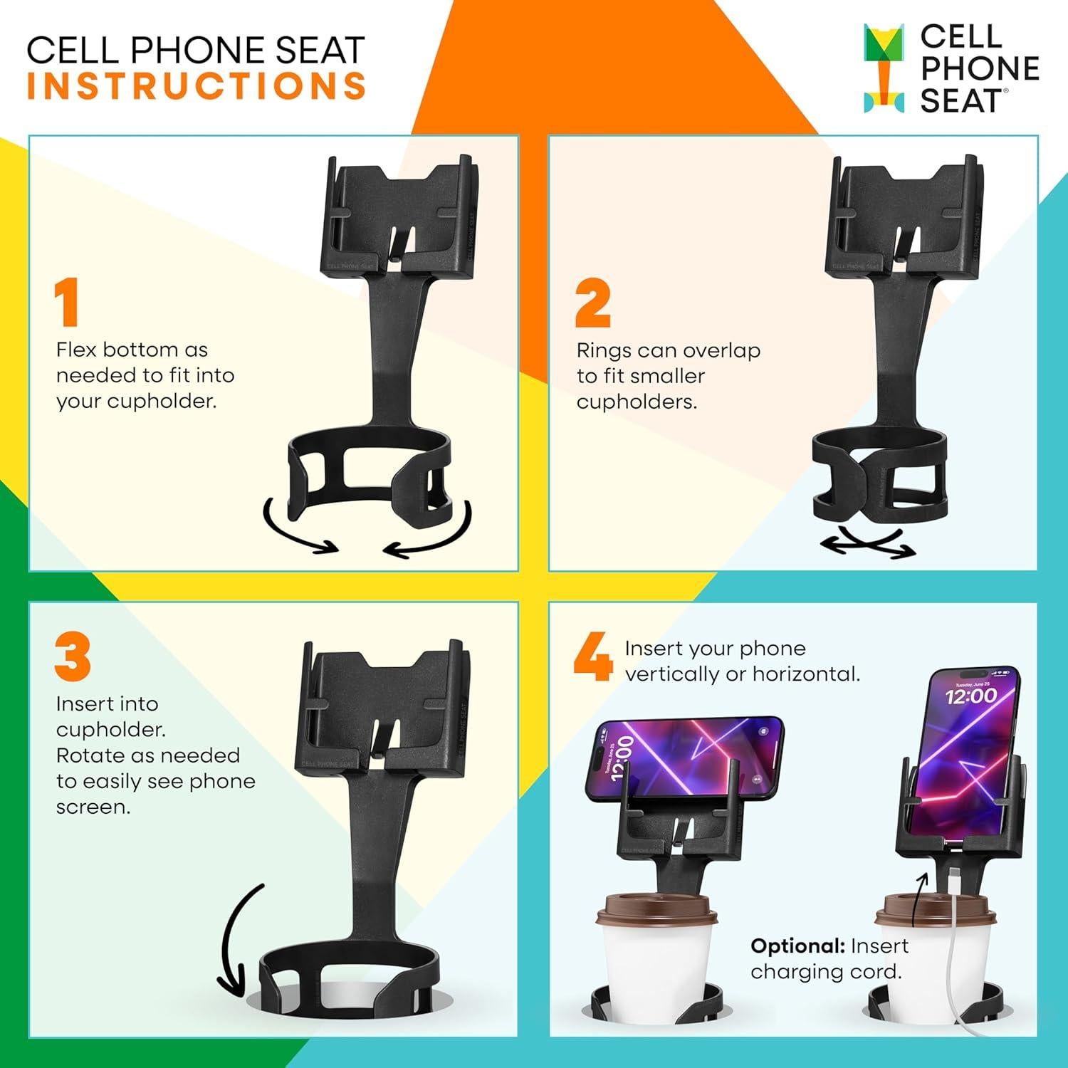 Soporte para Teléfono en Portavasos CELL PHONE SEAT Negro 2-Pack
