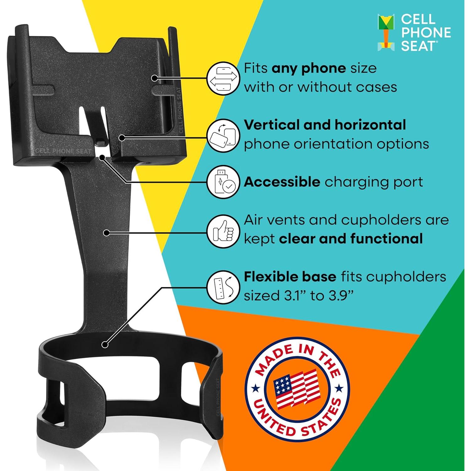 Soporte para Teléfono en Portavasos CELL PHONE SEAT Negro 2-Pack