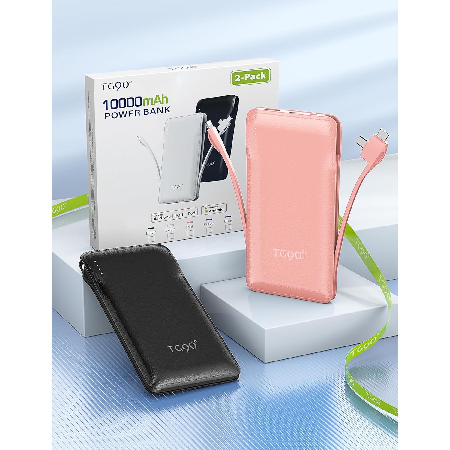 Cargador Portátil TG90° 10000mAh 2 Pack Slim con Cables