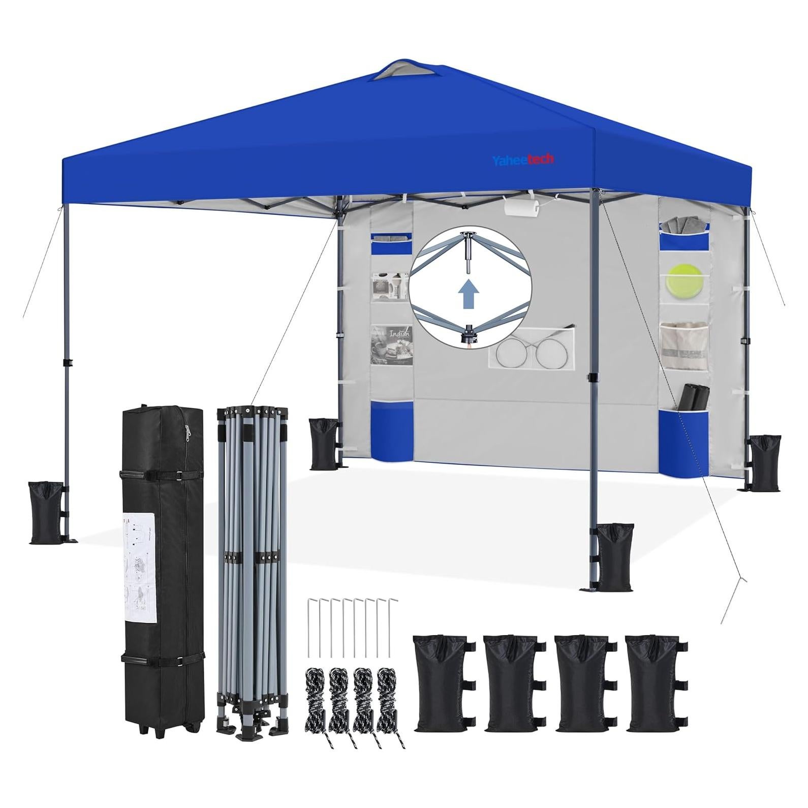 Carpa Plegable 8x8 Yaheetech Azul Impermeable con Pared Lateral