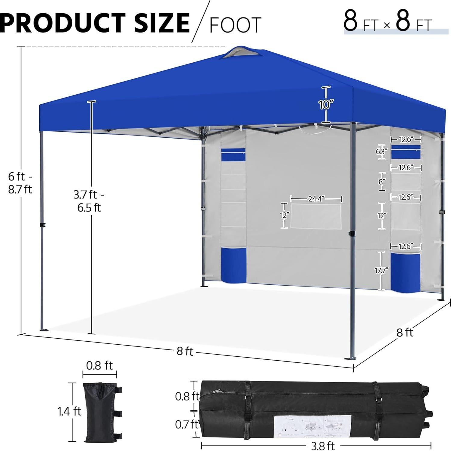 Carpa Plegable 8x8 Yaheetech Azul Impermeable con Pared Lateral