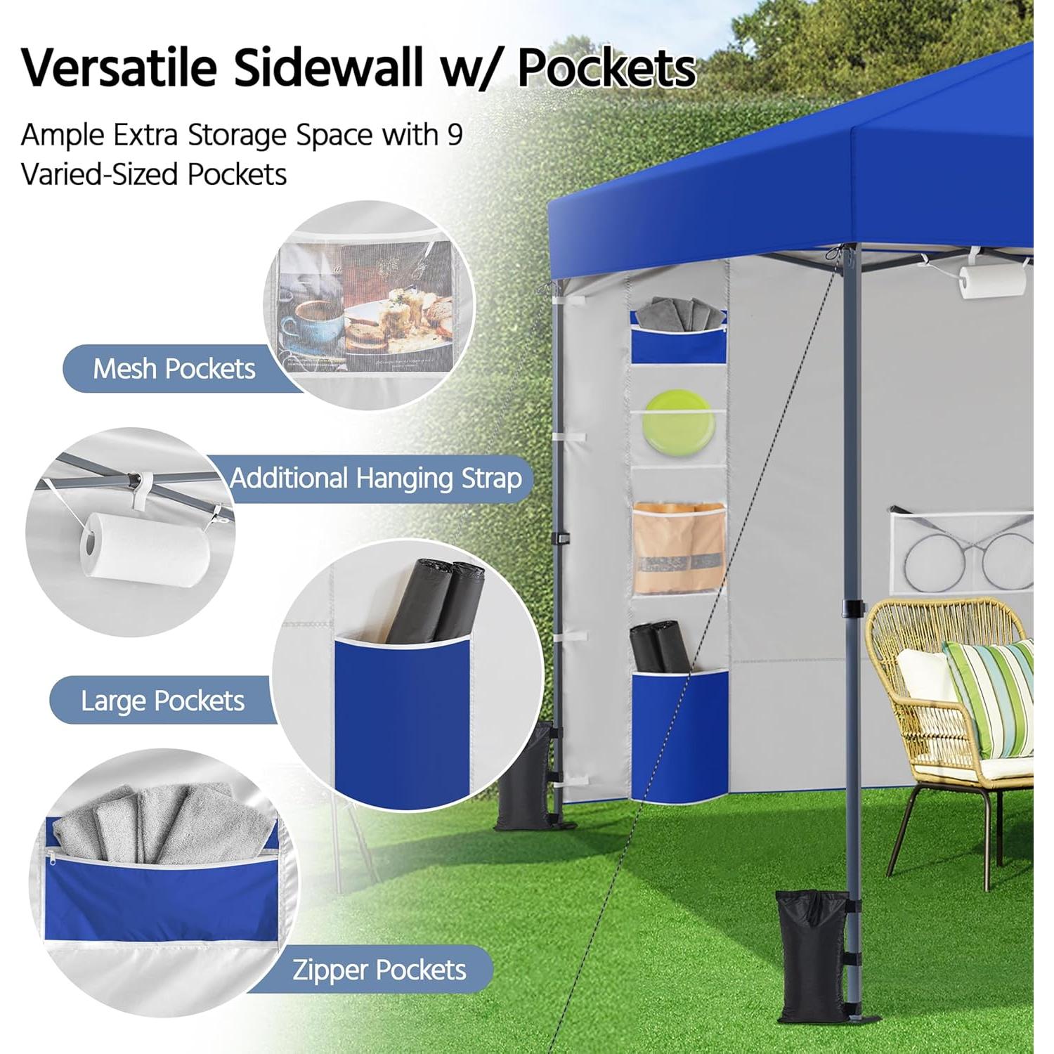 Carpa Plegable 8x8 Yaheetech Azul Impermeable con Pared Lateral