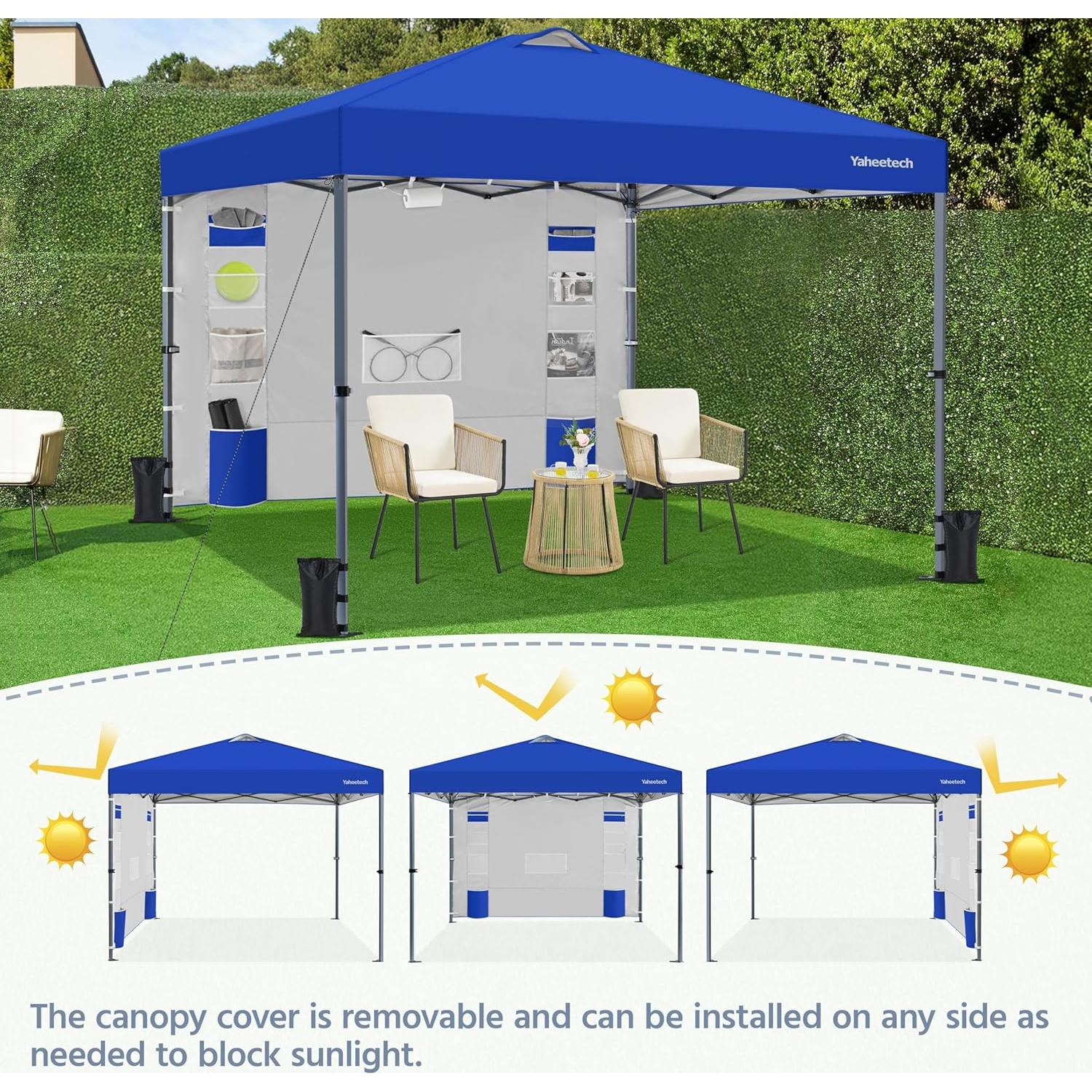 Carpa Plegable 8x8 Yaheetech Azul Impermeable con Pared Lateral