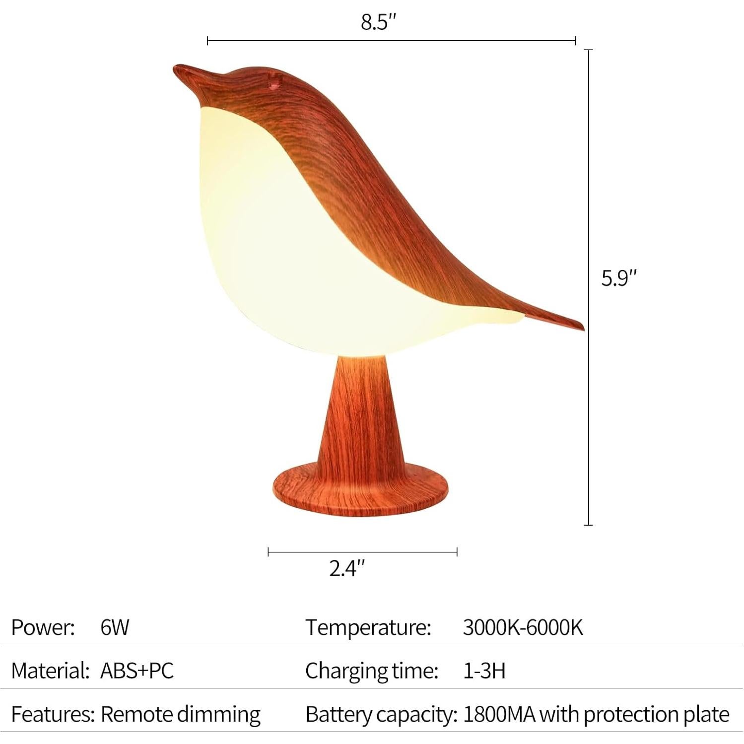 Lámpara de Mesa Inalámbrica HOGXUAE en Forma de Pájaro 21.6cm