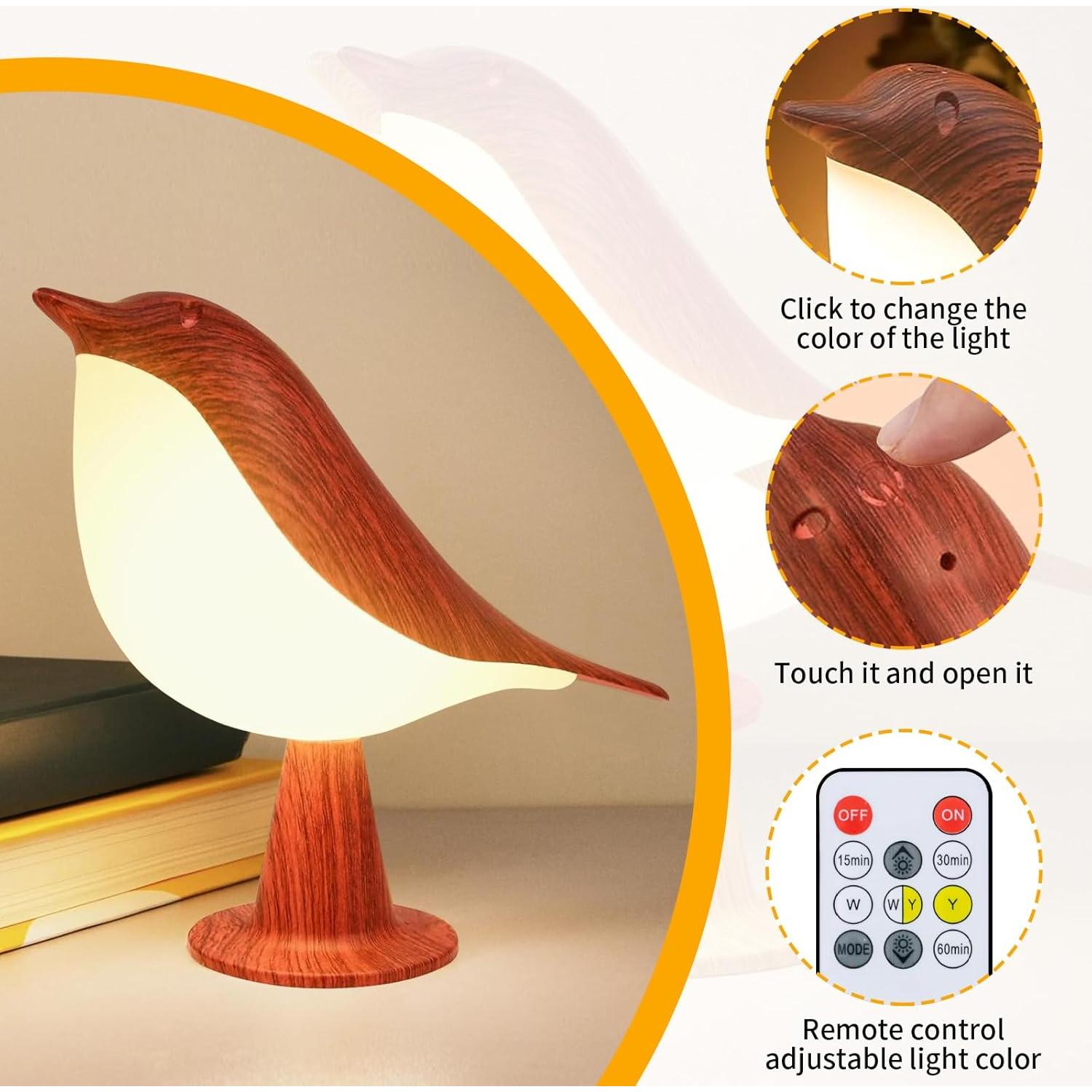 Lámpara de Mesa Inalámbrica HOGXUAE en Forma de Pájaro 21.6cm