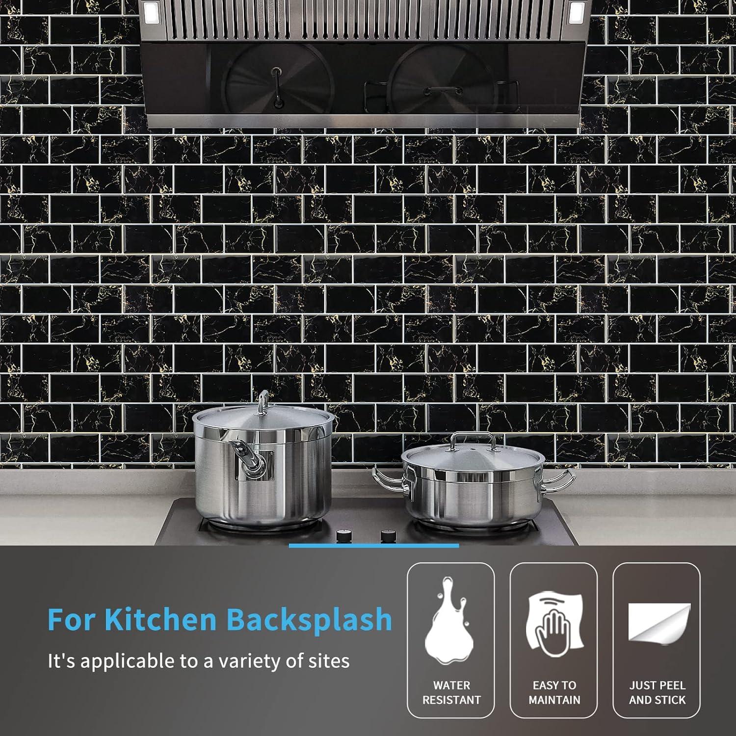 Azulejos Peel and Stick Art3d 10 Hojas 30.48x30.48 cm Mármol Negro