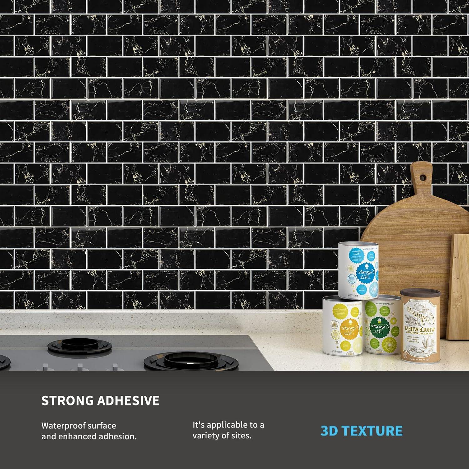 Azulejos Peel and Stick Art3d 10 Hojas 30.48x30.48 cm Mármol Negro