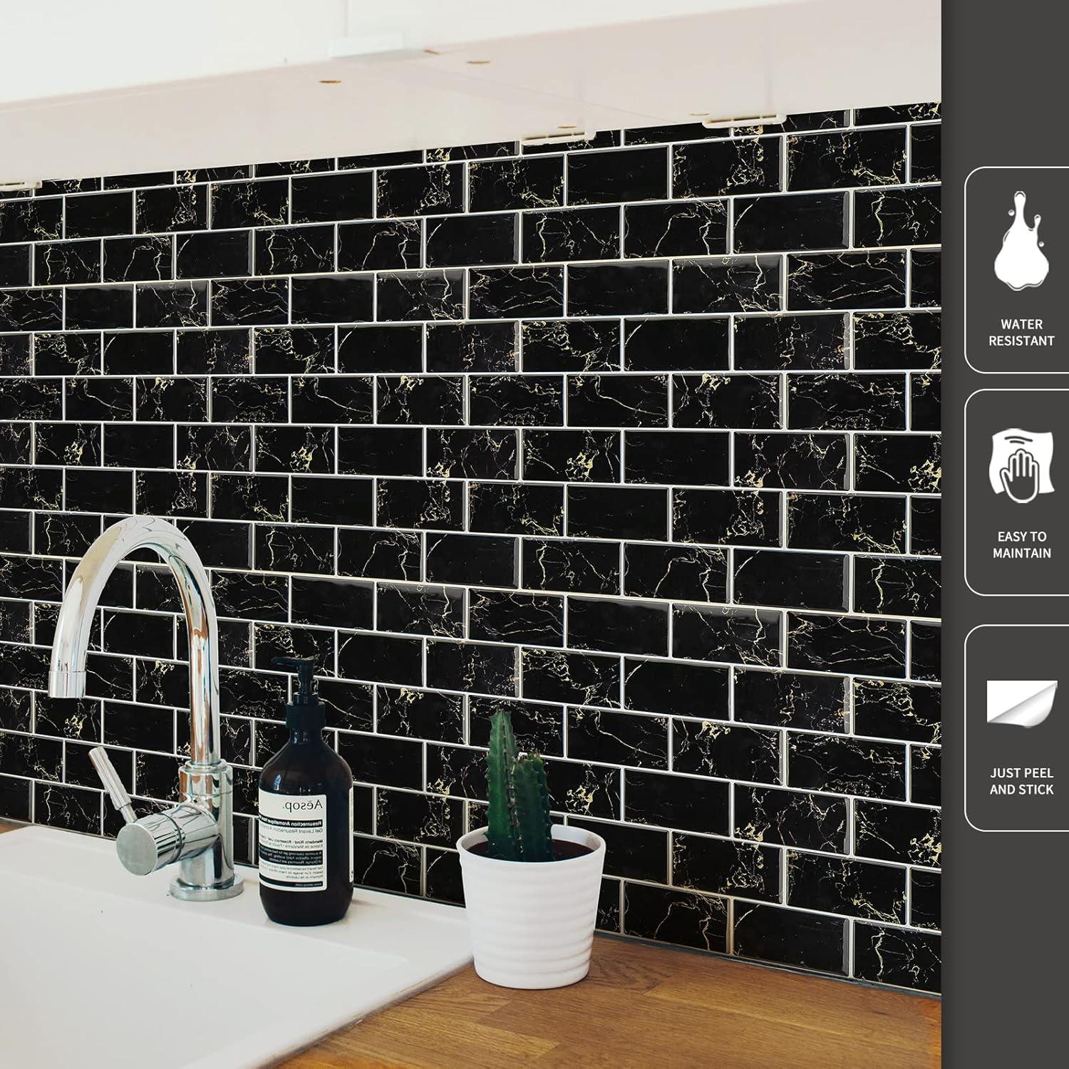 Azulejos Peel and Stick Art3d 10 Hojas 30.48x30.48 cm Mármol Negro