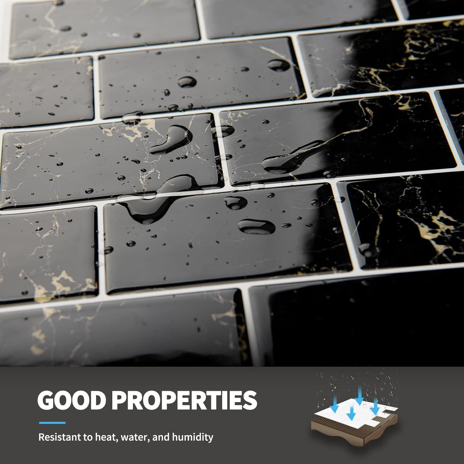 Azulejos Peel and Stick Art3d 10 Hojas 30.48x30.48 cm Mármol Negro