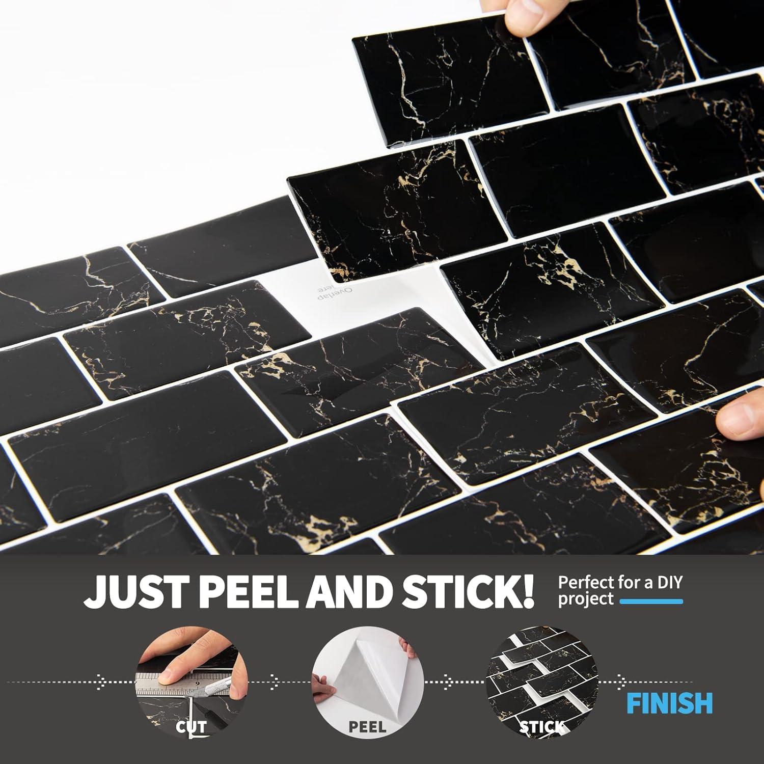 Azulejos Peel and Stick Art3d 10 Hojas 30.48x30.48 cm Mármol Negro