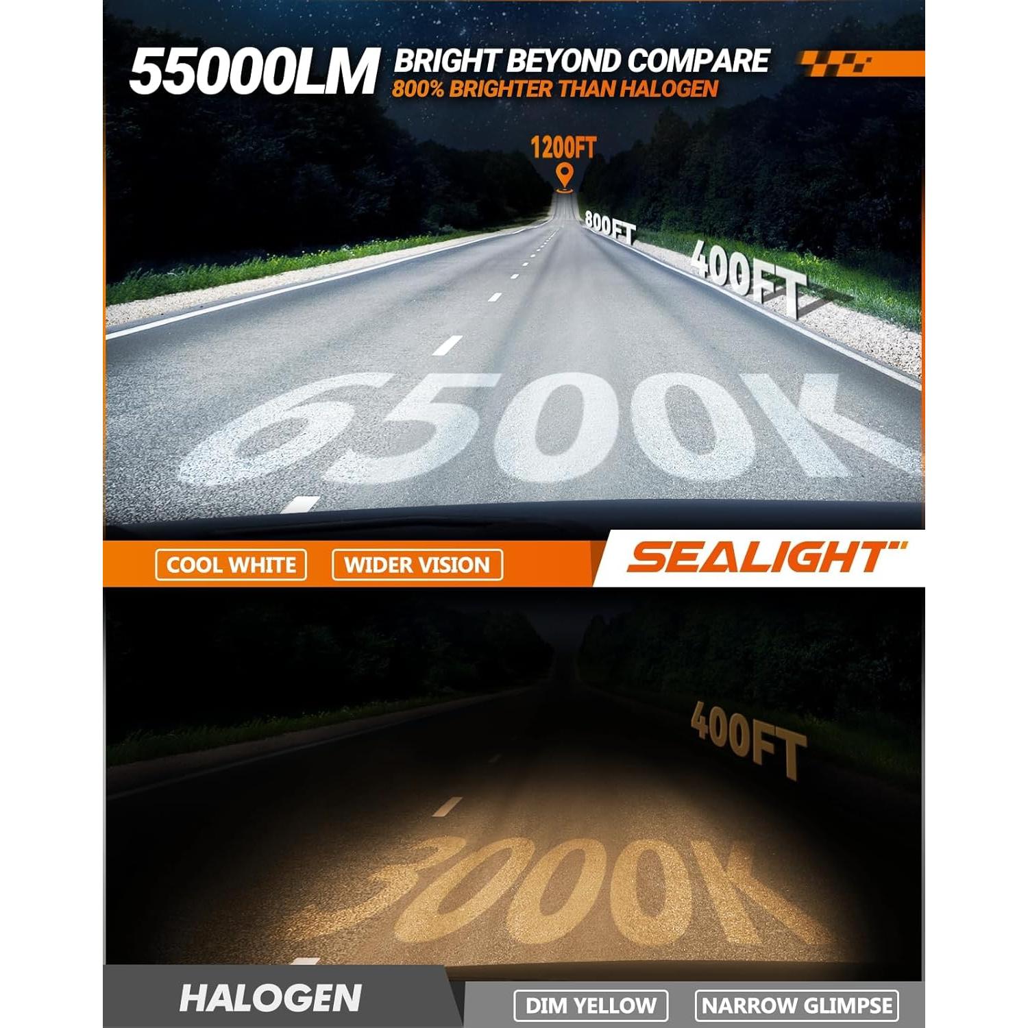 Bombillas de Niebla SEALIGHT H4 55000 LM 6500K Paquete de 2