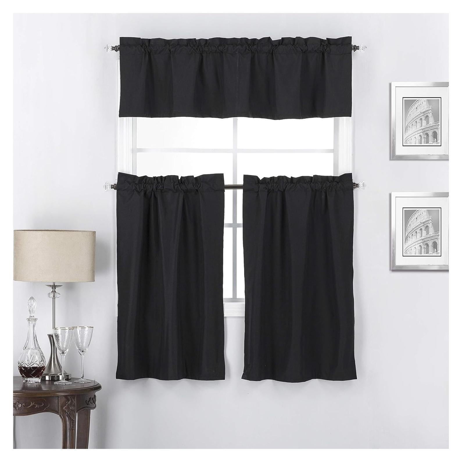 Cortinas Opacas Tendencias de Interior Crepúsculo 3 Piezas 100% Poliester Negro