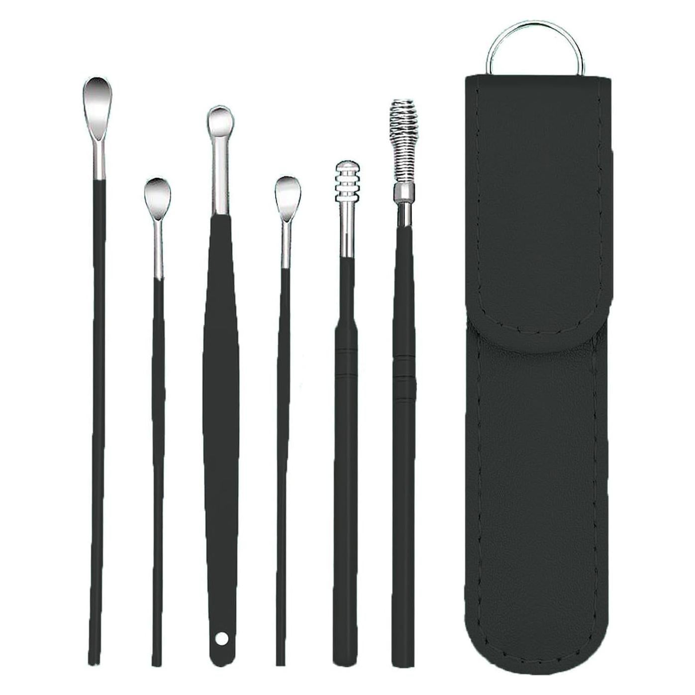 6 Pcs Ear Wax Removal Kit,Ear Cleaner Tools: Mini Portable Ear Scope with Stainless Steel 360° Spiral Ear Massage Cleaning Tool for Adults Kids - Ear Wax Remover with Storage Box