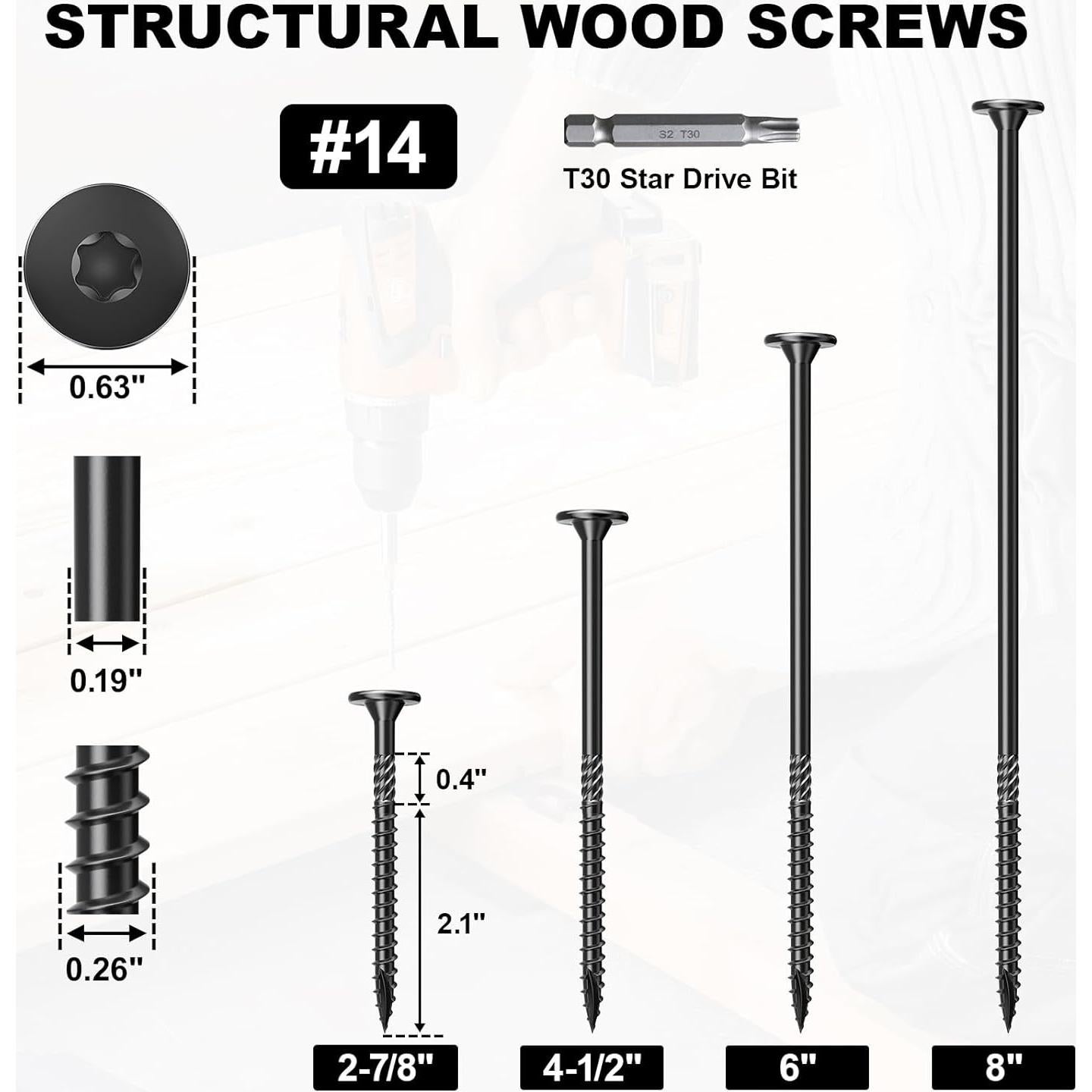 Kit de Tornillos para Madera FMhotu 30 Pcs 73 mm Negros