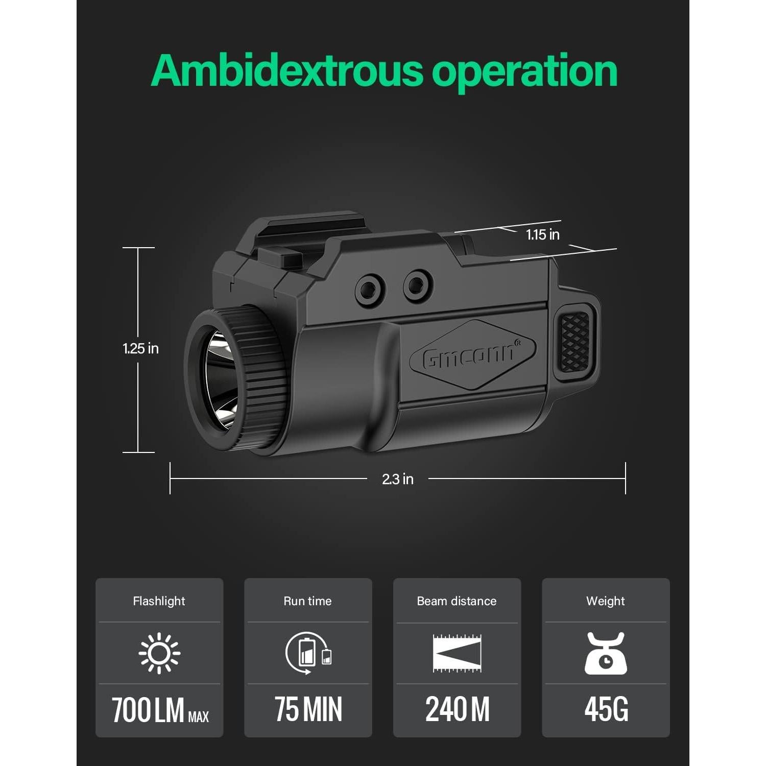 Linterna Compacta Gmconn 700 Lumen para Pistolas Picatinny