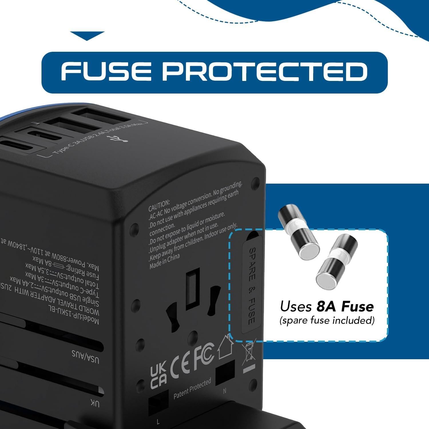 Adaptador de Viaje Universal Ceptics 5 en 1 con USB-C 3.5A