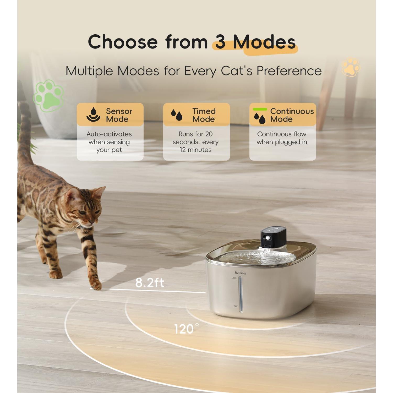 Fuente de Agua Inalámbrica WILKIEE para Gatos 4.1L Acero Inoxidable