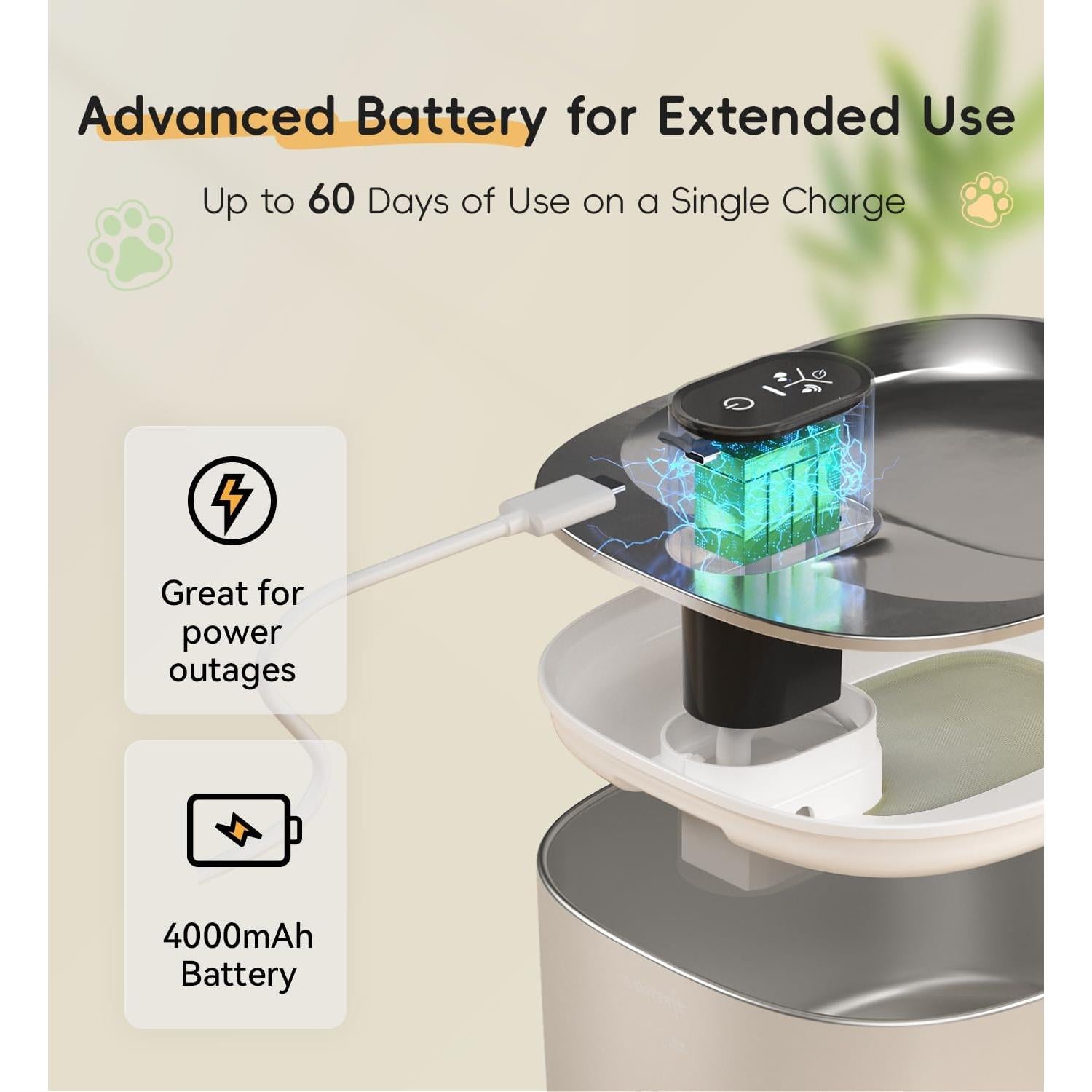 Fuente de Agua Inalámbrica WILKIEE para Gatos 4.1L Acero Inoxidable