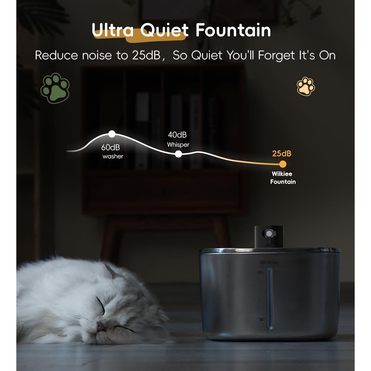 Fuente de Agua Inalámbrica WILKIEE para Gatos 4.1L Acero Inoxidable
