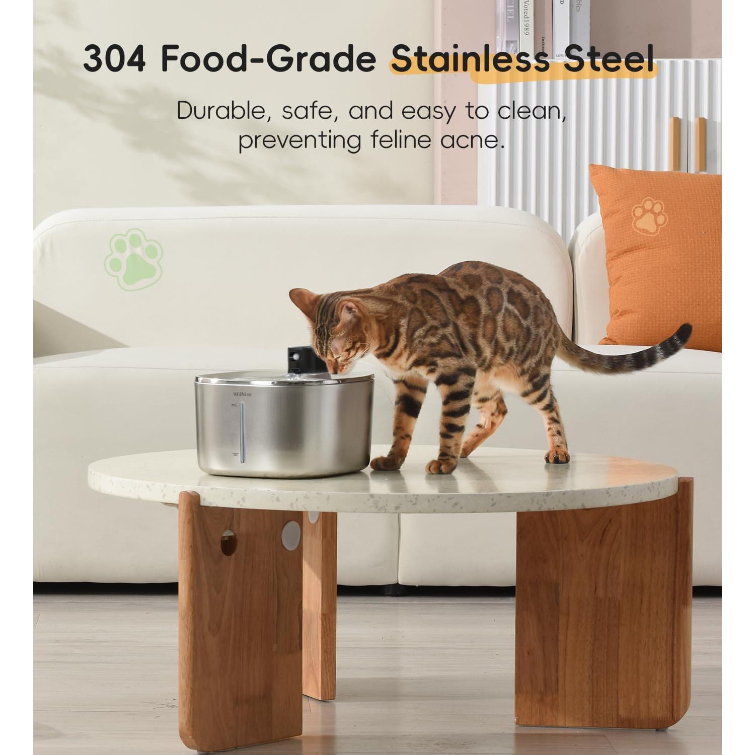 Fuente de Agua Inalámbrica WILKIEE para Gatos 4.1L Acero Inoxidable