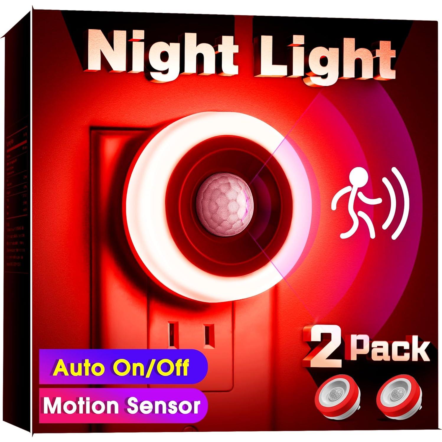 Luz Nocturna LED Briignite Roja con Sensor de Movimiento 2 Pzas