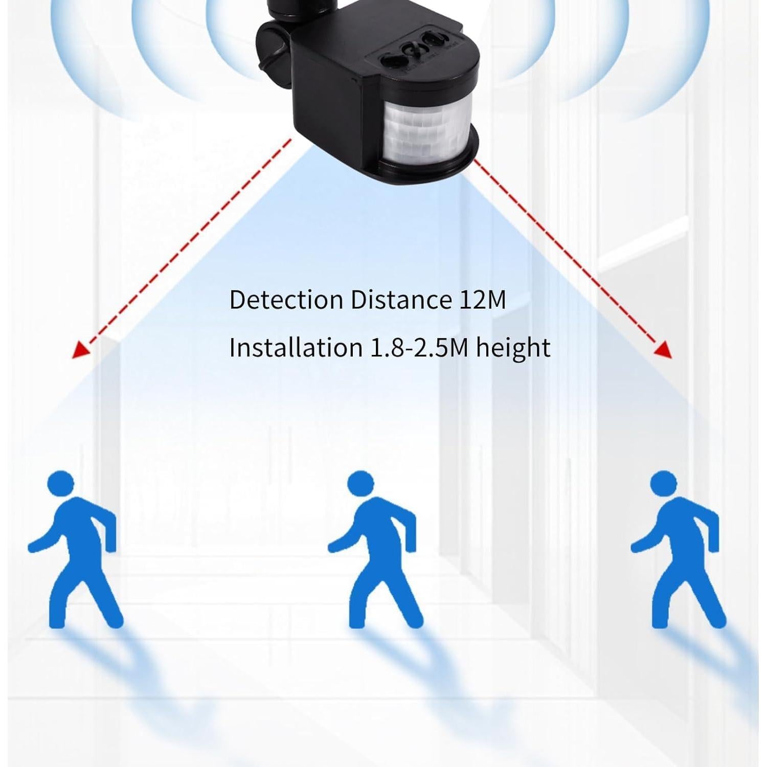 Detector de Movimiento PIR HANNAHONG 12m Impermeable Negro