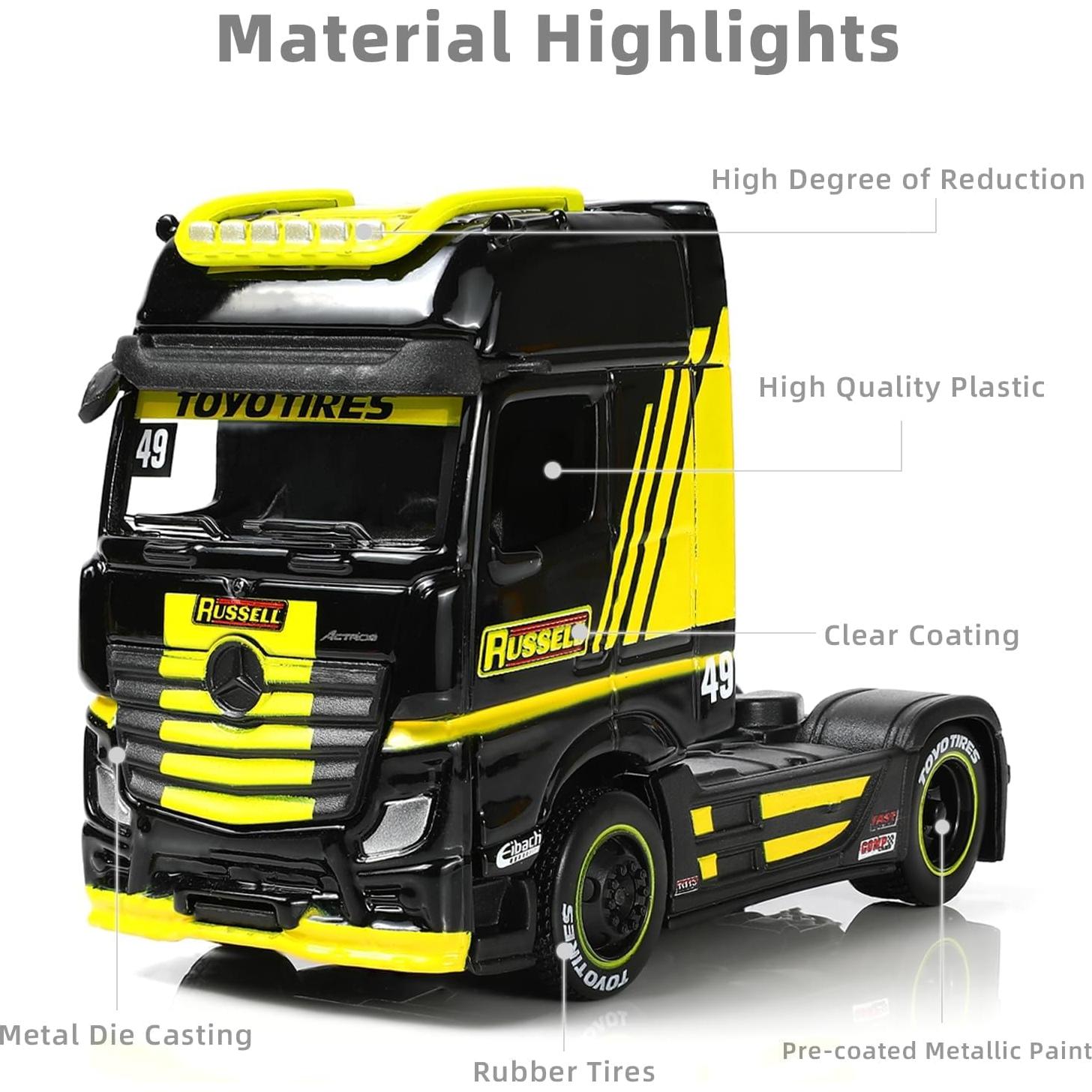 Camión Remolque Pesado Risopen Mercedes Benz 1/64 Amarillo