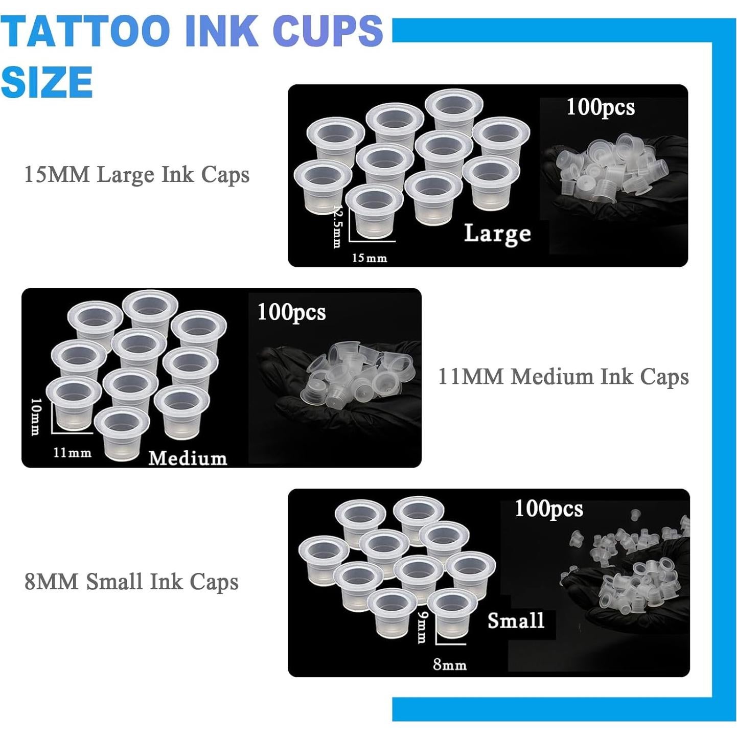 Kit de Tapas de Tinta para Tatuajes Emalla - 300 Piezas y Soporte