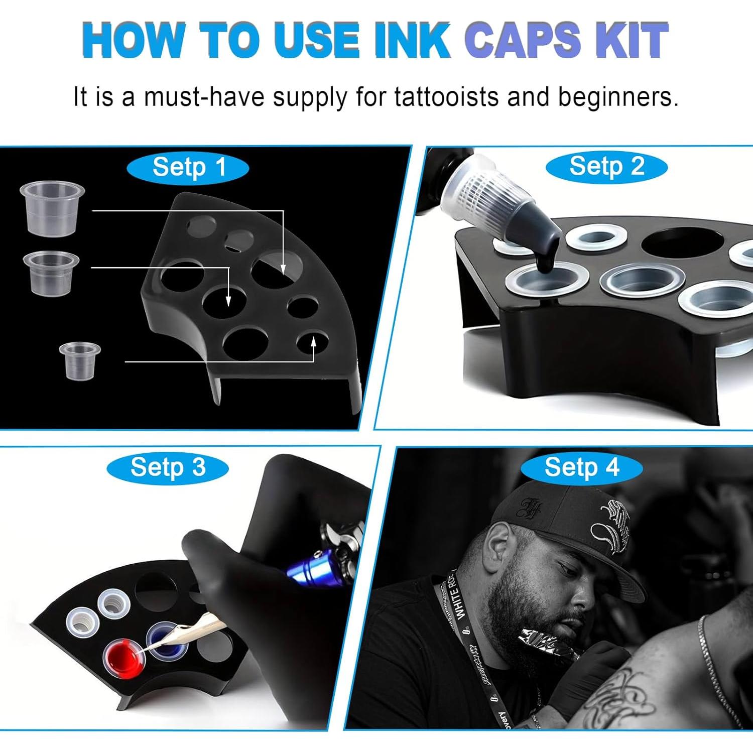 Kit de Tapas de Tinta para Tatuajes Emalla - 300 Piezas y Soporte