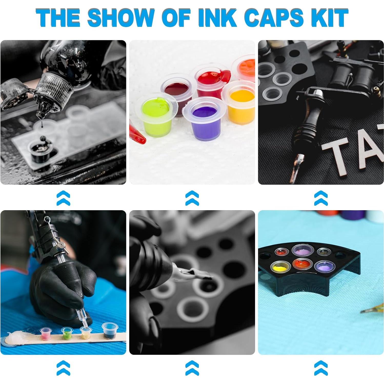 Kit de Tapas de Tinta para Tatuajes Emalla - 300 Piezas y Soporte