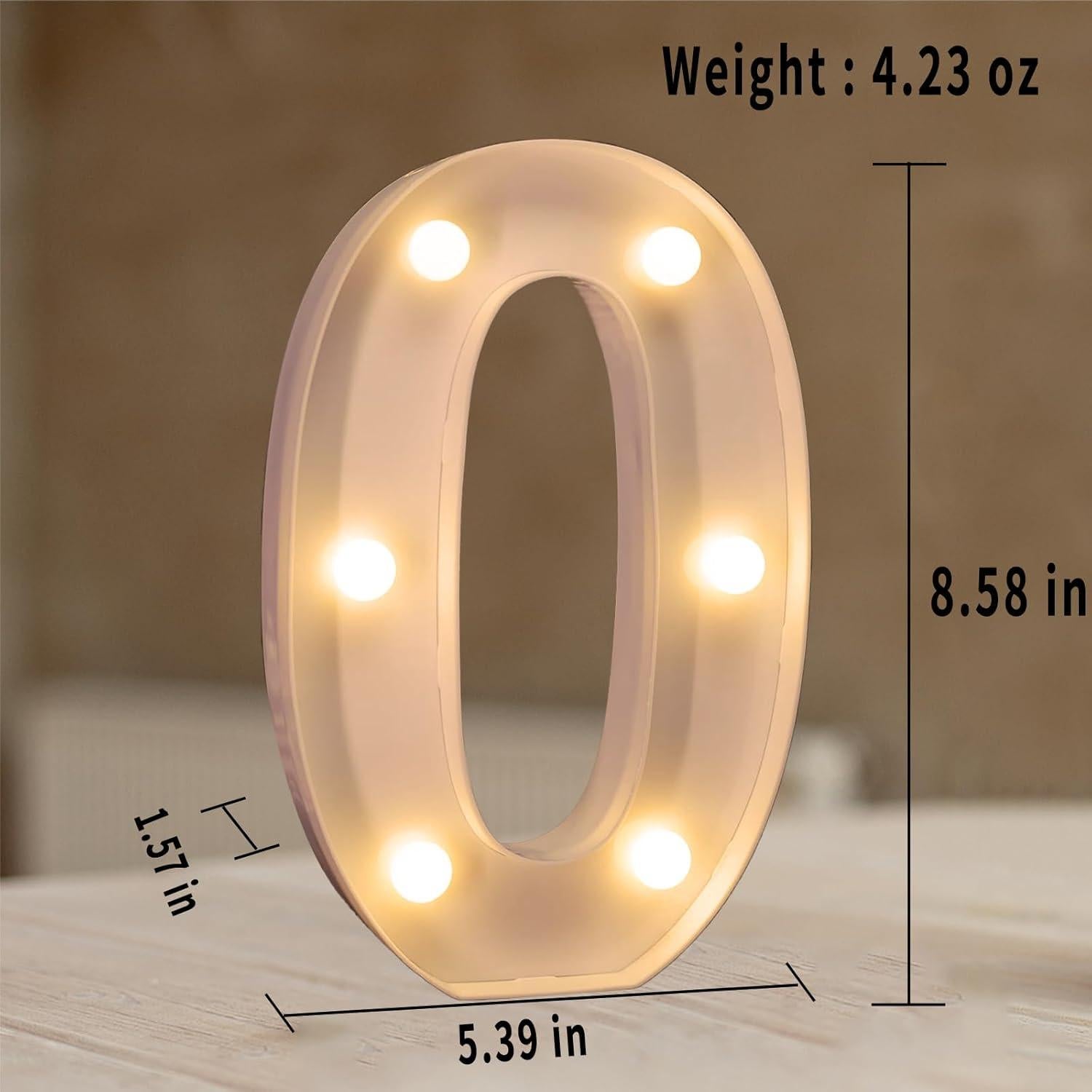 Números LED Iluminados QEOCP 0 Luz Cálida para Decoración