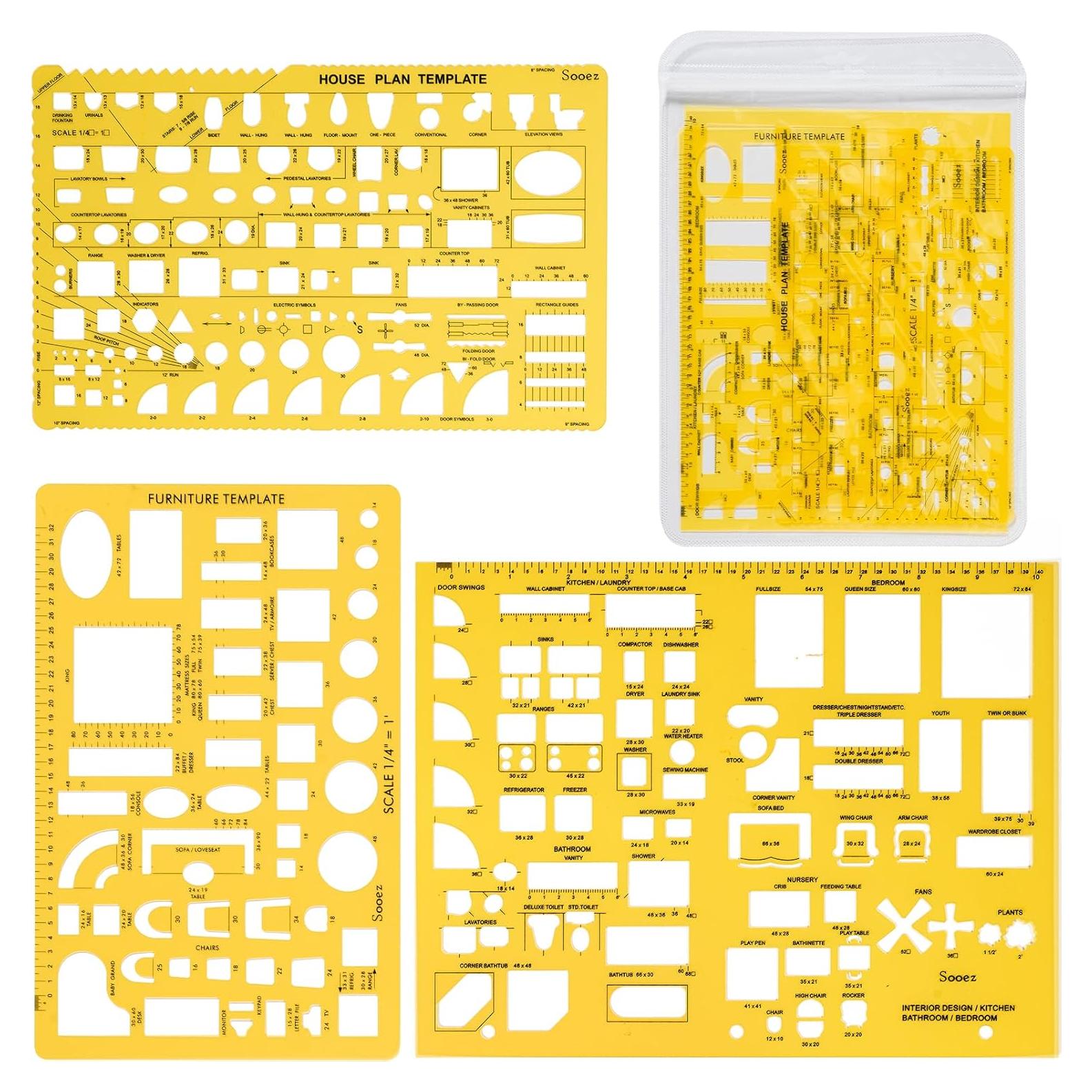 Set de 3 Plantillas de Dibujo Sooez para Arquitectura y Diseño