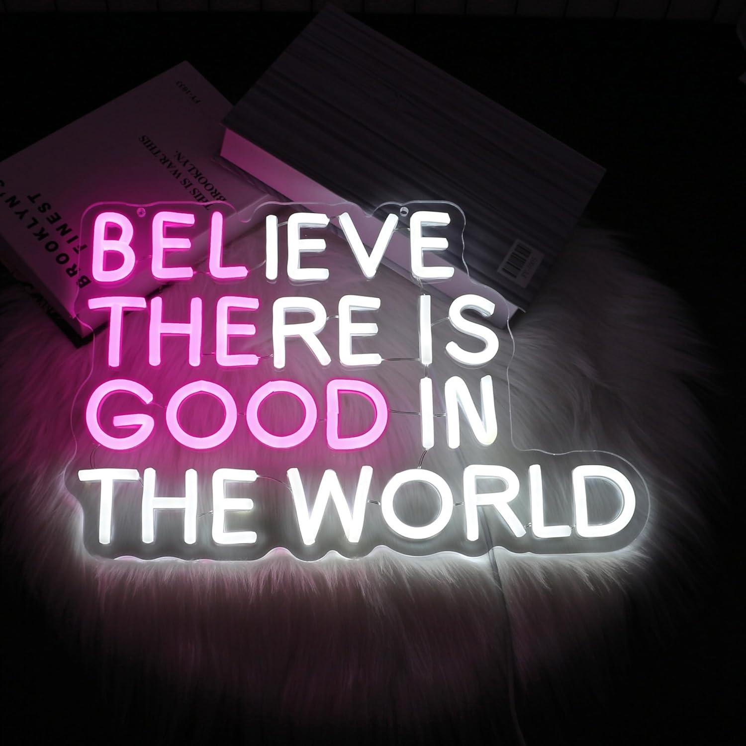 Letrero Neón LED Whfobfe Cree en un Buen Mundo 43x25cm