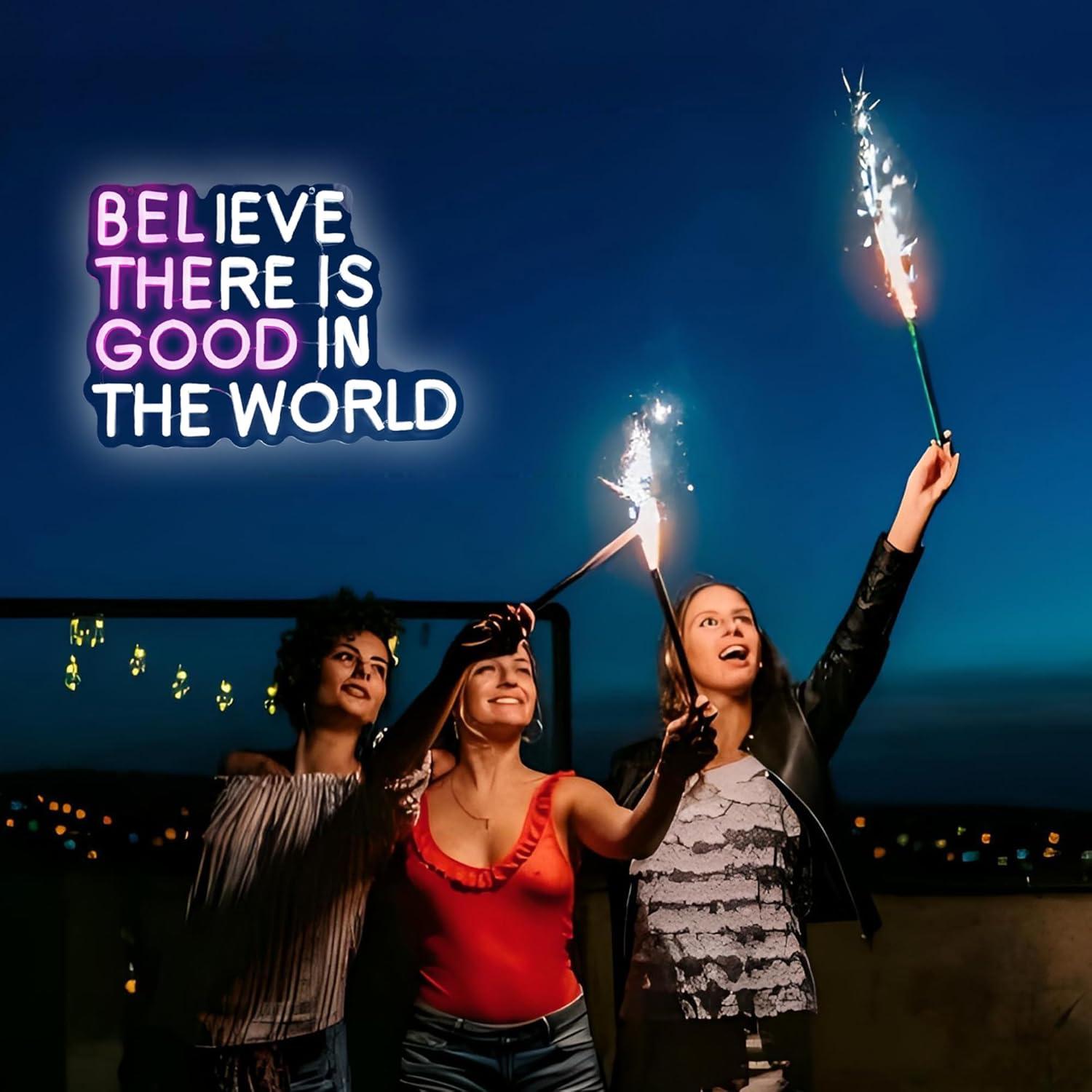 Letrero Neón LED Whfobfe Cree en un Buen Mundo 43x25cm