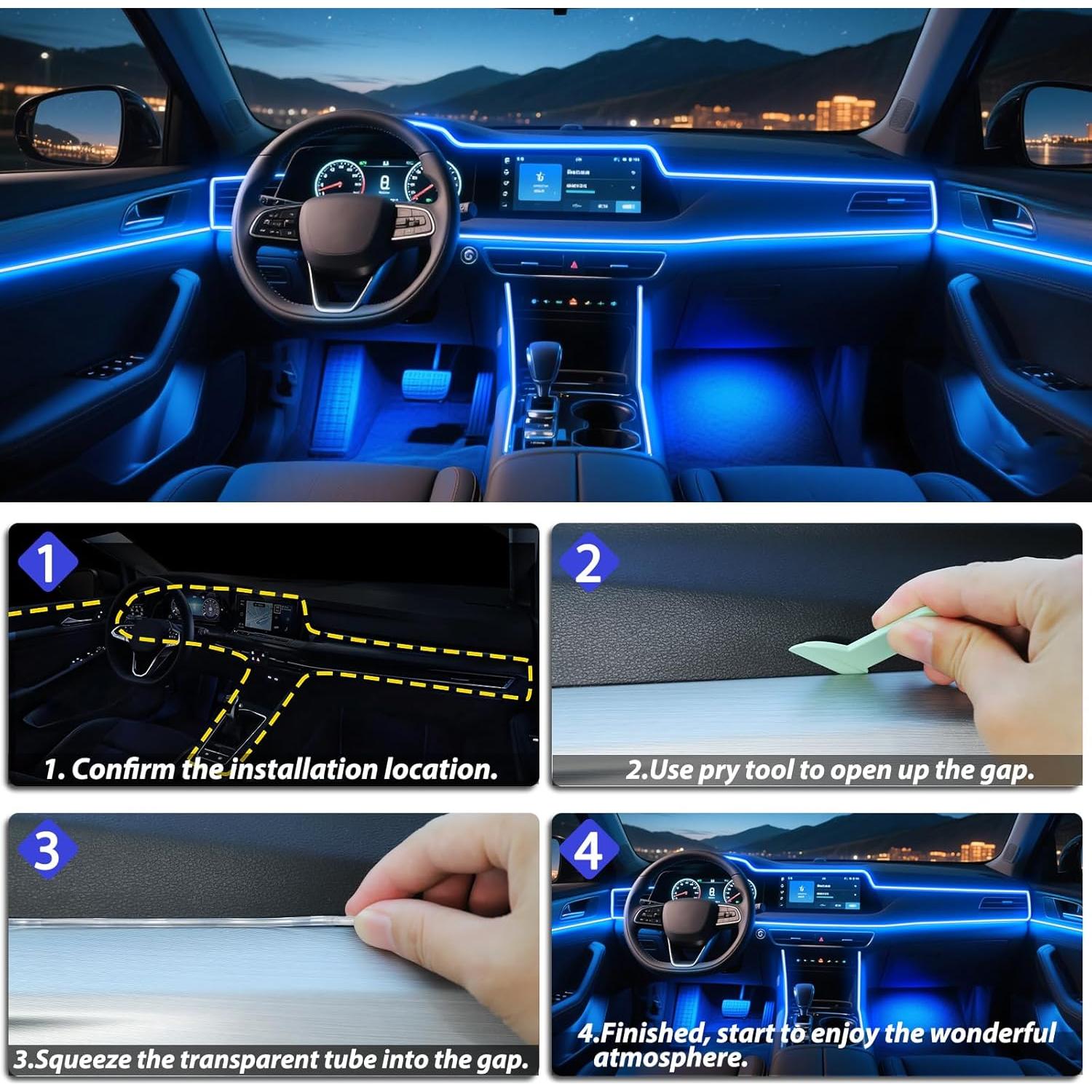 Luces LED de tira Fimker 5 en 1 RGB para coche con control app