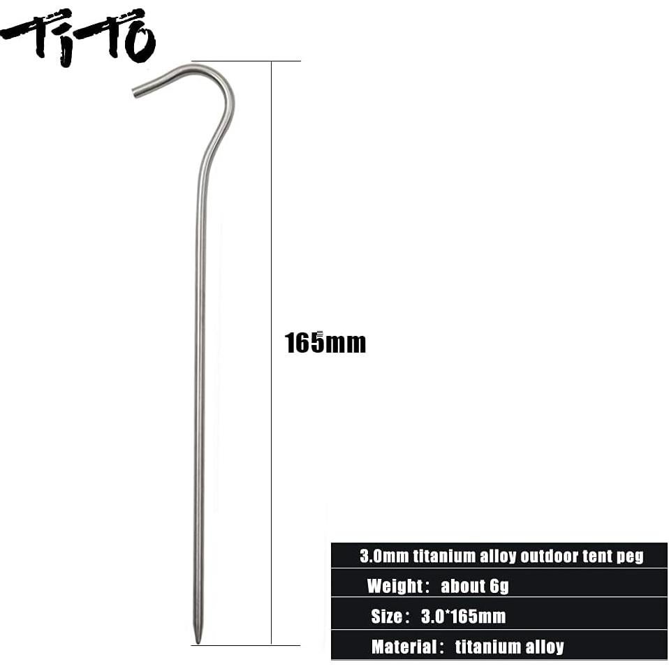 TITO Titanium Shepherd's Hook Tent Stakes Tent pegs Nail pegs Dia 3.0mm and Length 165mm only 6.1G.(Pack of 6) (Silver)