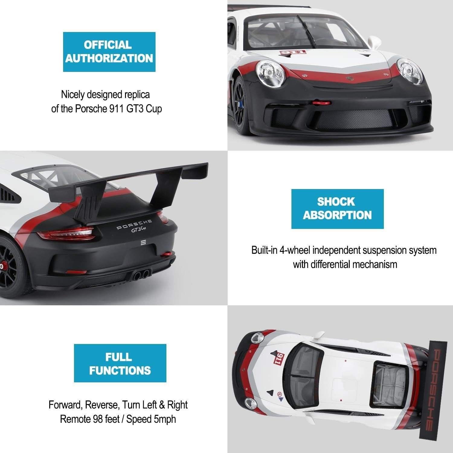 Coche RC Rastar 1:14 Porsche 911 GT3 Cup Blanco