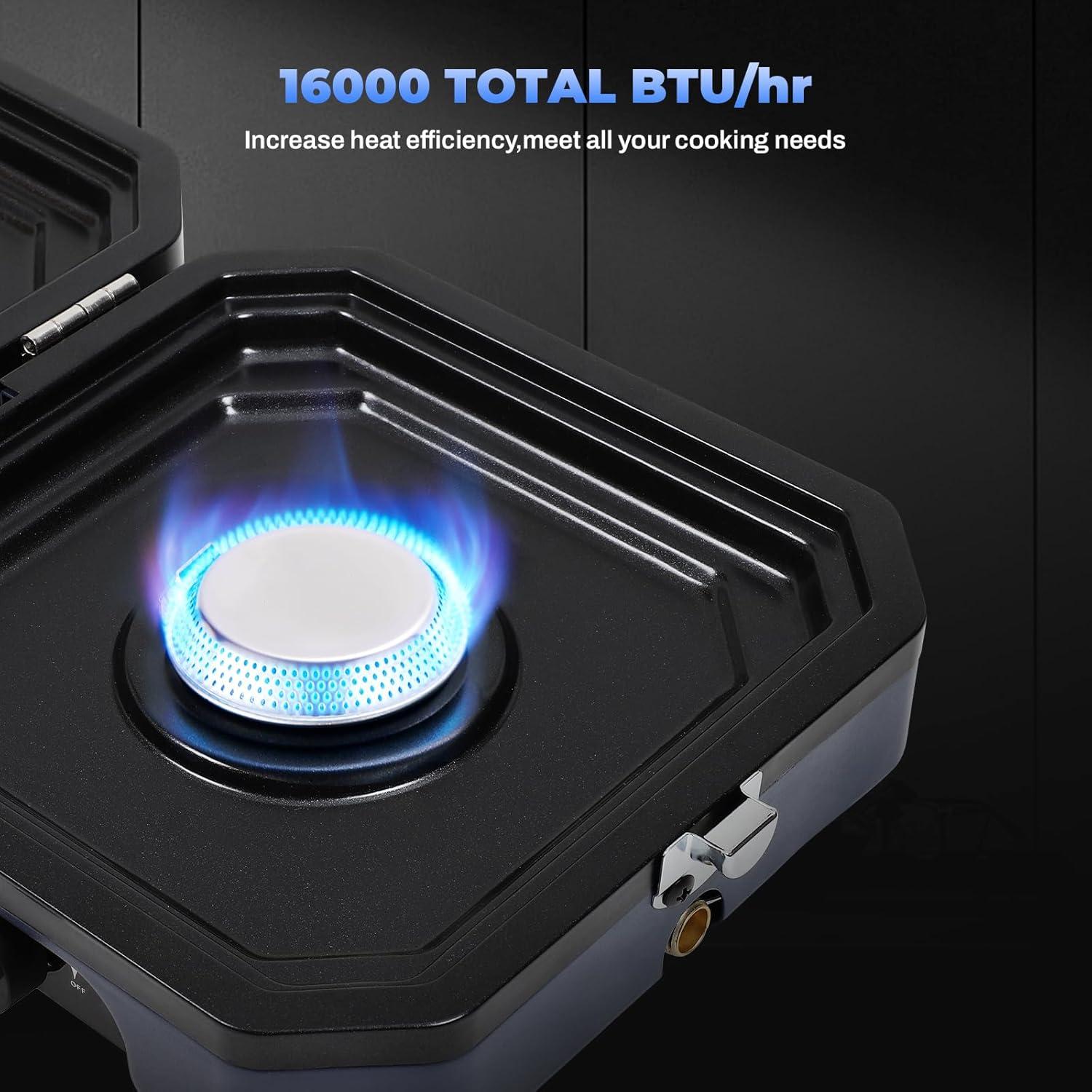 Estufa de Camping FAHKNS 2 Quemadores Propano 16000 BTU Azul