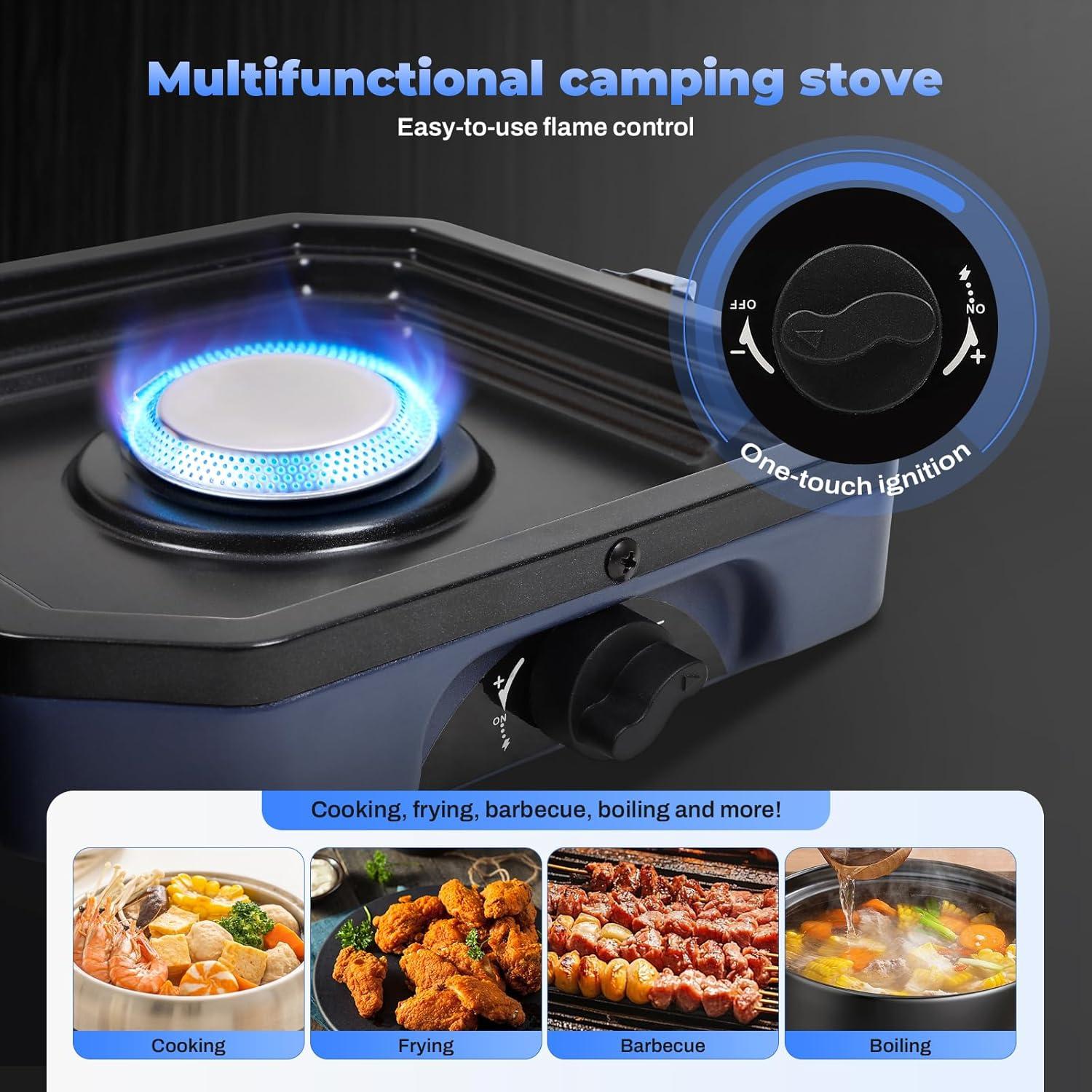 Estufa de Camping FAHKNS 2 Quemadores Propano 16000 BTU Azul