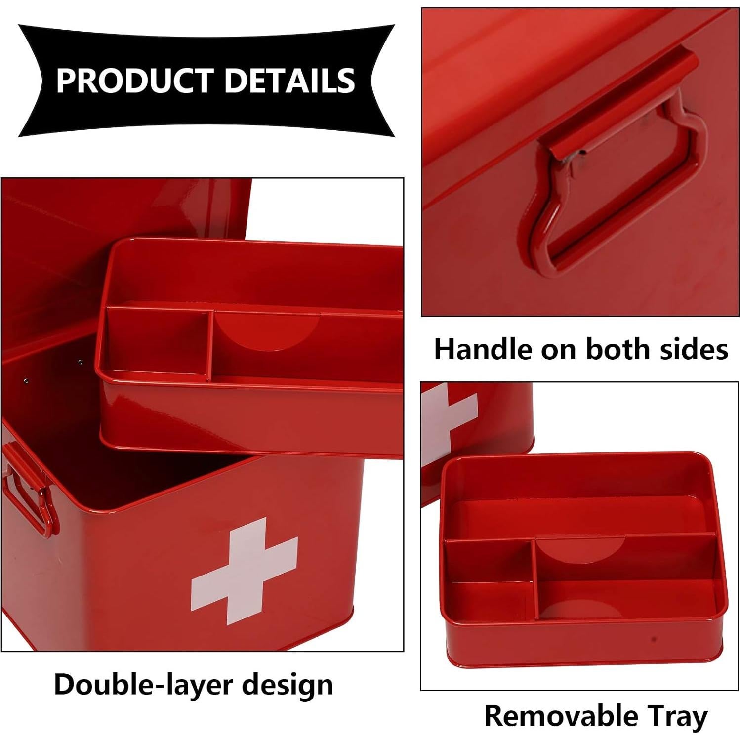 Kit de Primeros Auxilios Xbopetda Caja de Metal 2 Niveles Rojo