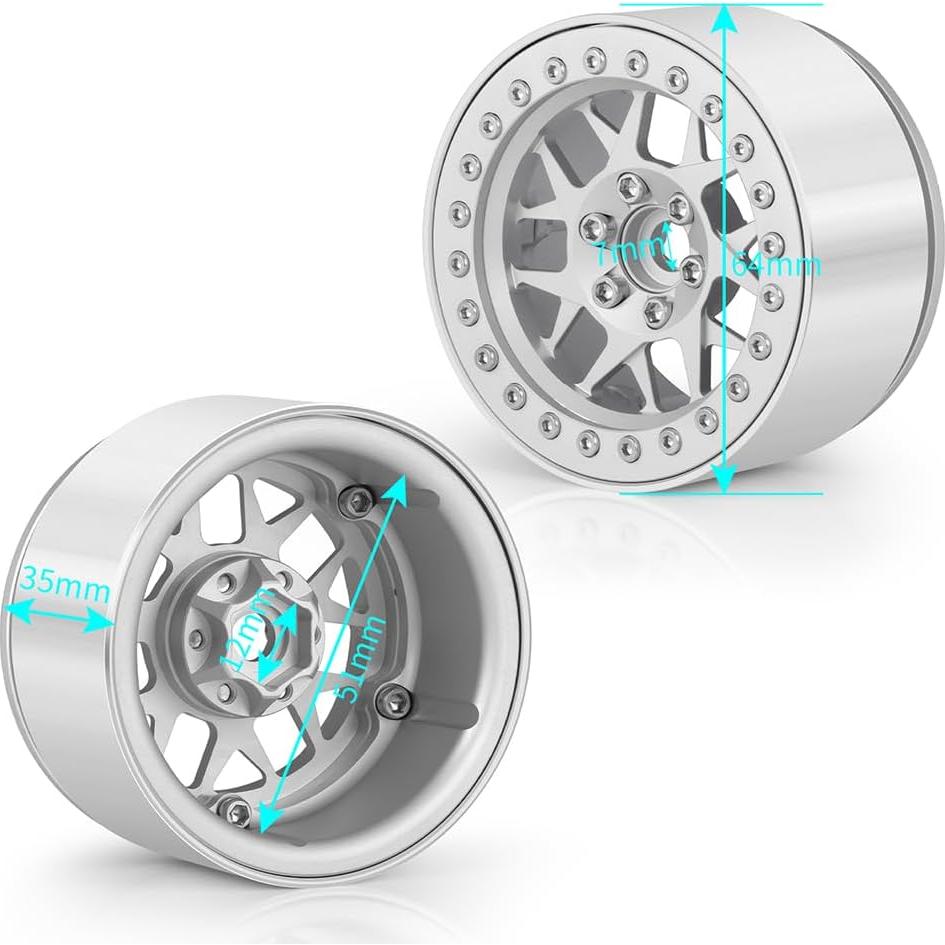 Ruedas Beadlock MOHERO 1/10 para Coche RC Crawler Plata