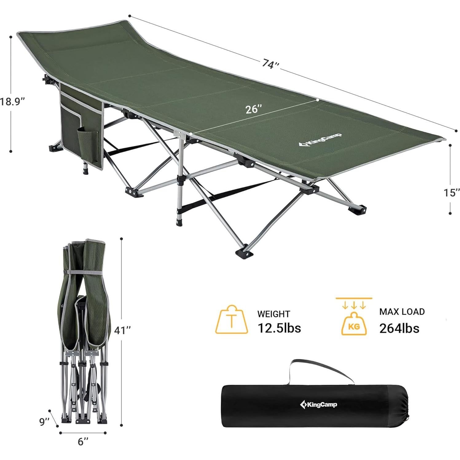 Cama Plegable KingCamp KC2026 Verde para Camping 120 kg