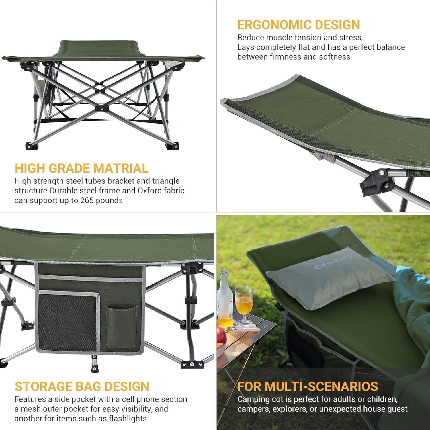 Cama Plegable KingCamp KC2026 Verde para Camping 120 kg