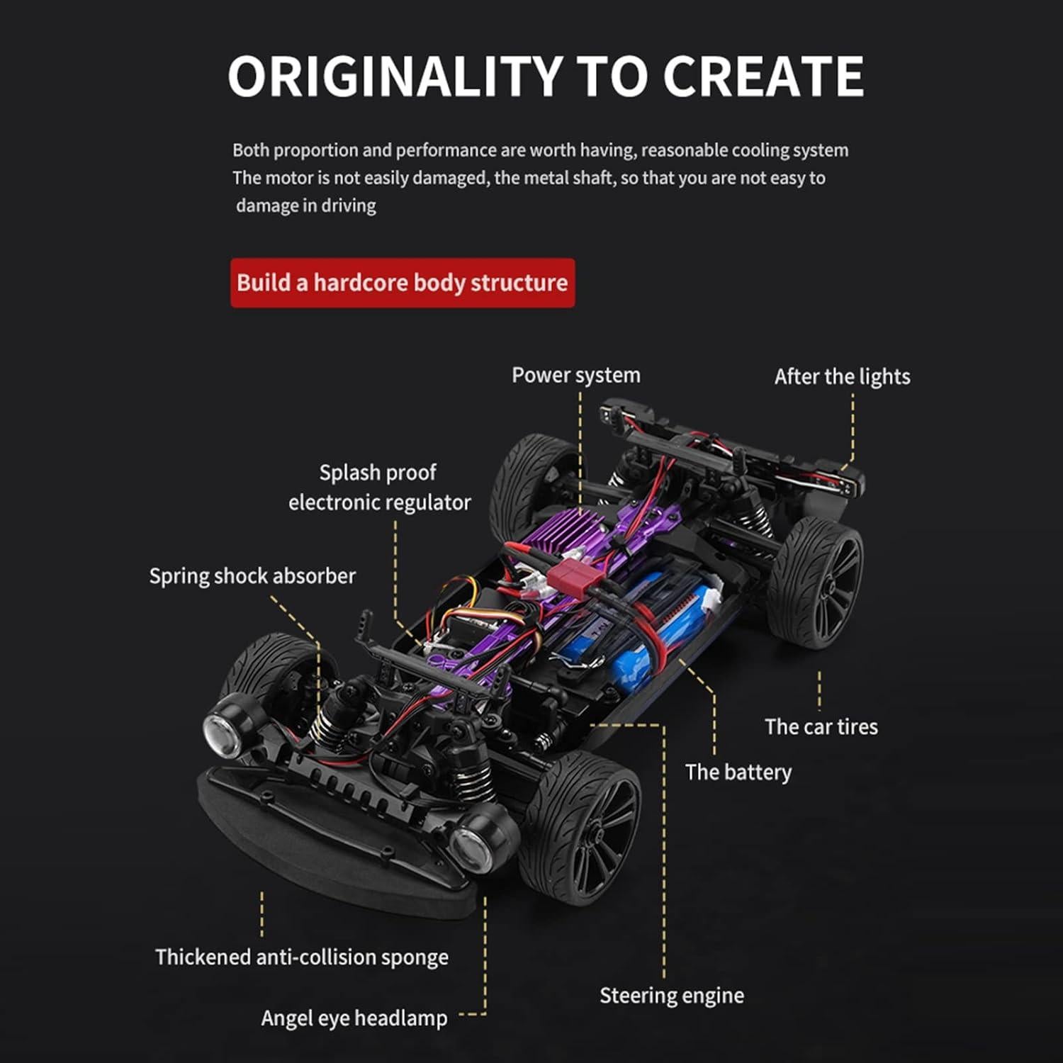 Coche Drift RC GoolRC 1:16 4WD 35 km/h con LED y 2 Baterías